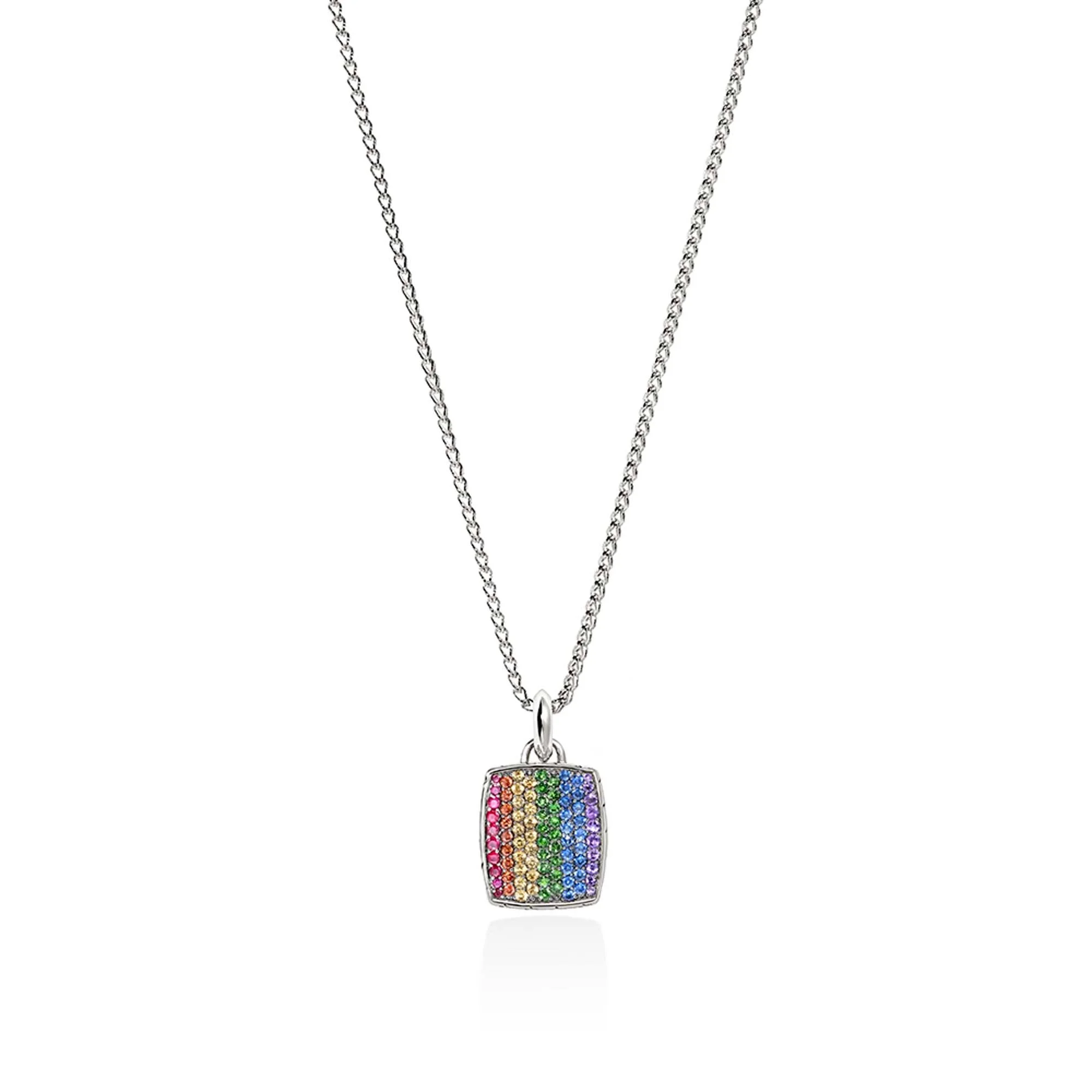 Rainbow Tag Necklace, Sterling Silver, Gemstones - 1