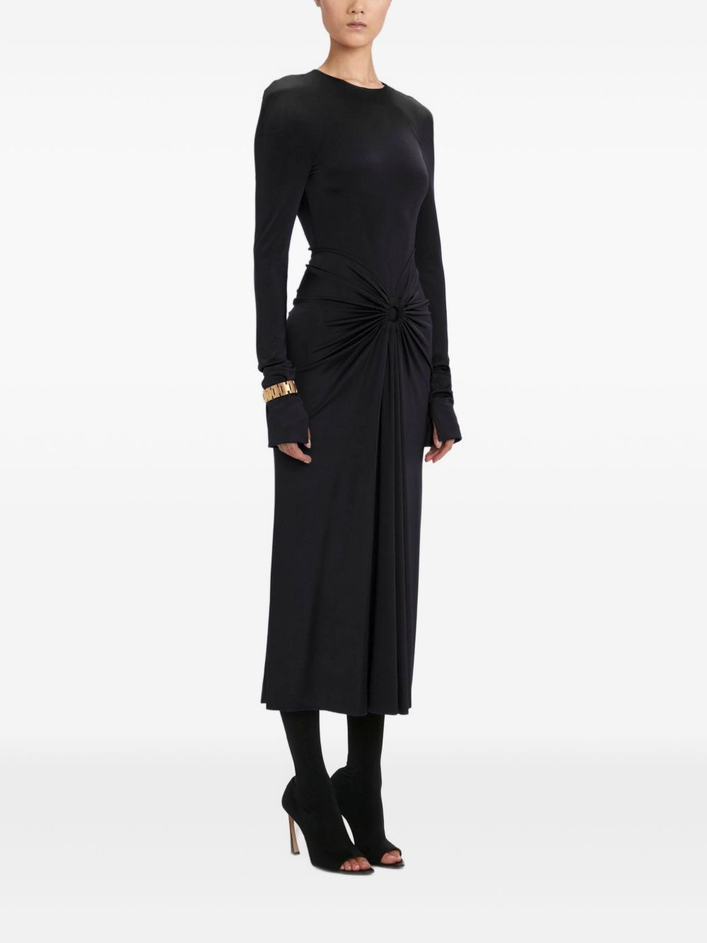 gathered long-sleeve midi dress - 3
