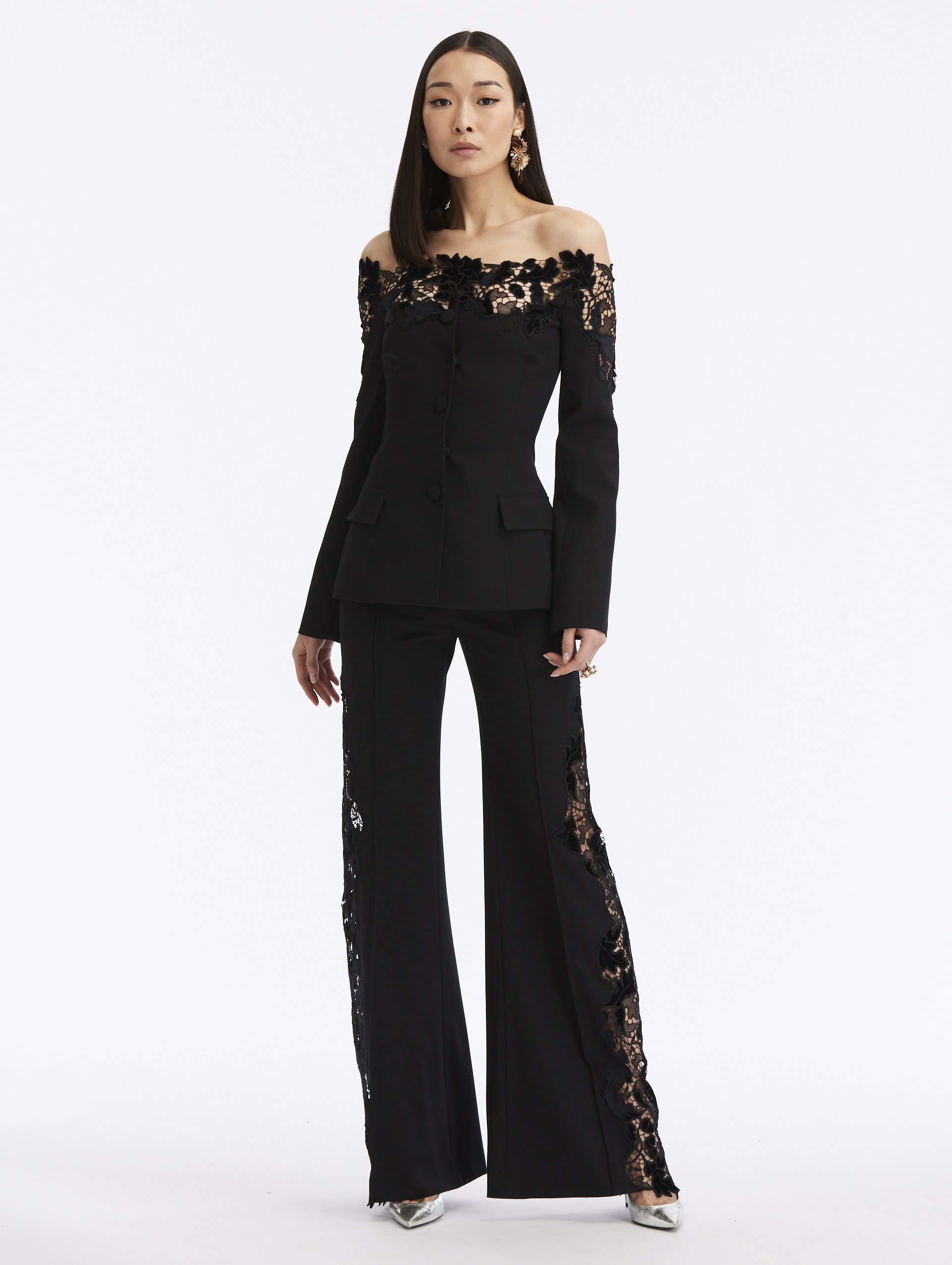 OFF SHOULDER VELVET GUIPURE JACKET - 2