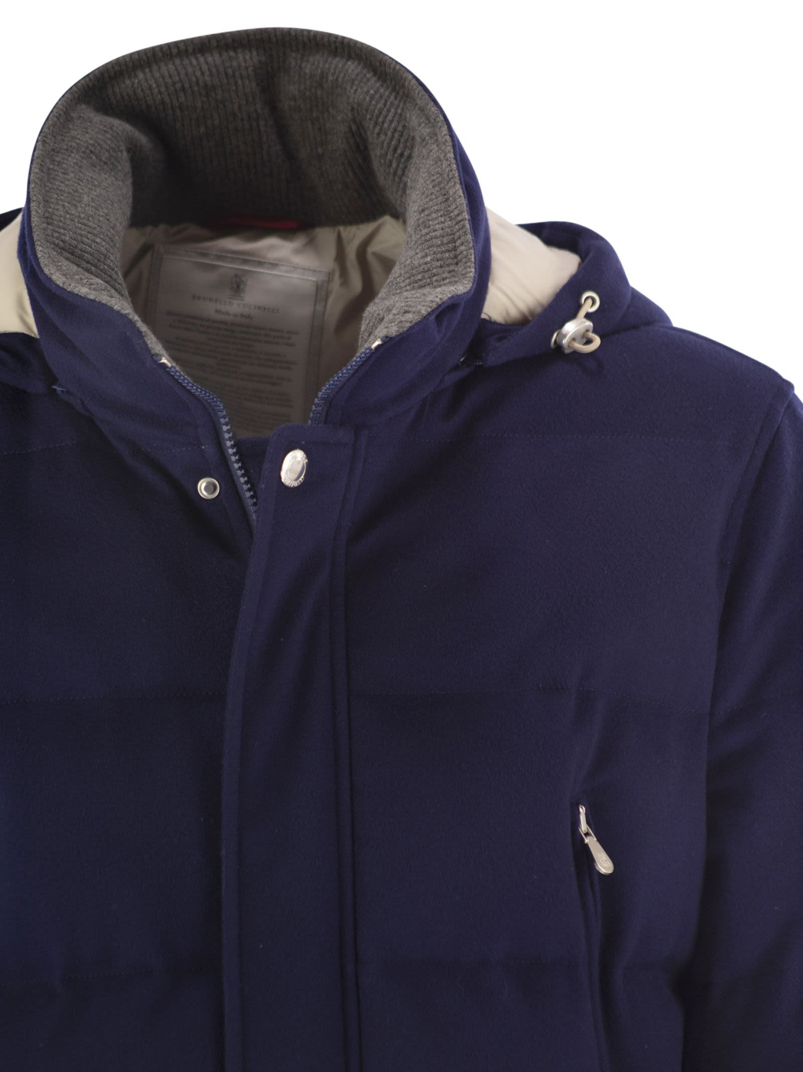 Brunello Cucinelli Men Wool Down Jacket With Detachable Hood - 4