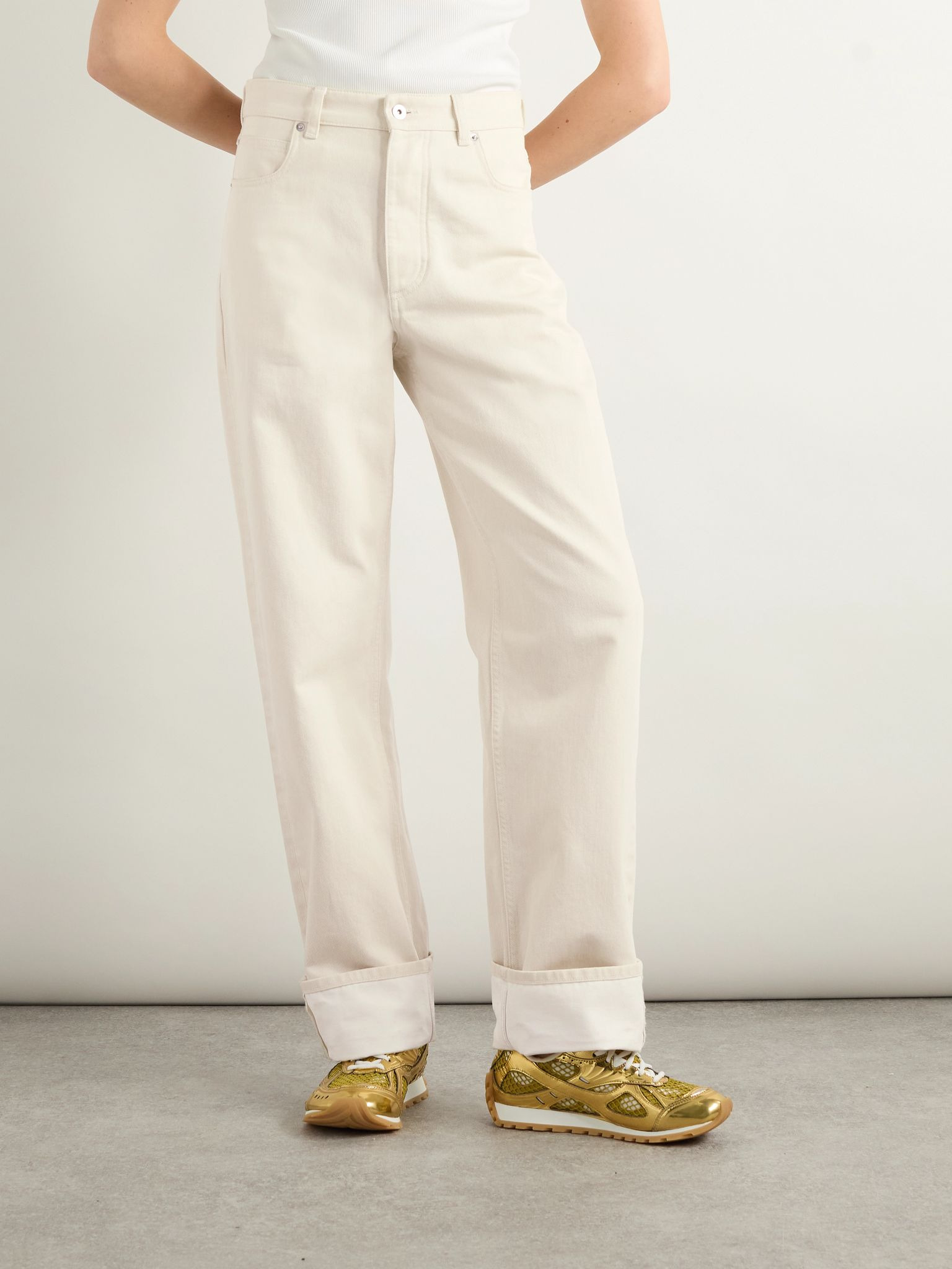 Appliquéd high-rise wide-leg jeans Cream - 3