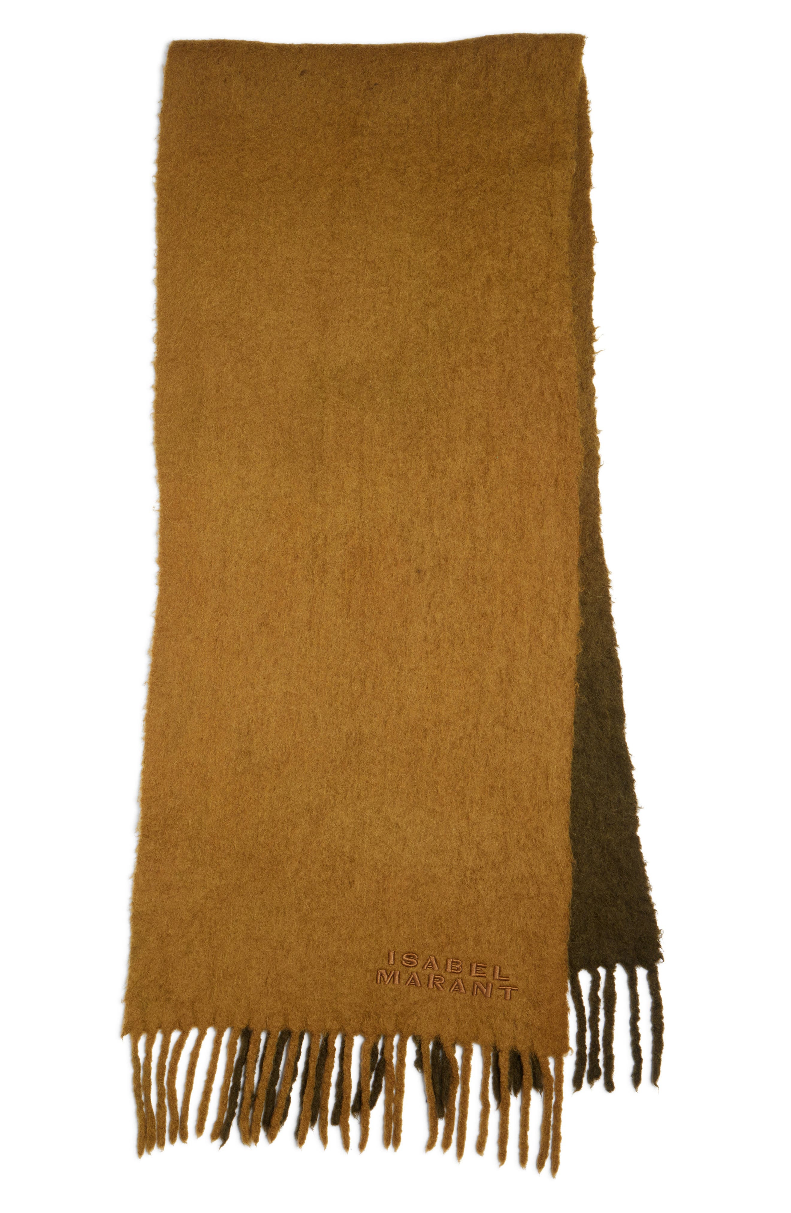Isabel Marant Firna Logo Embroidered Fringe Scarf in Khaki at Nordstrom - 1