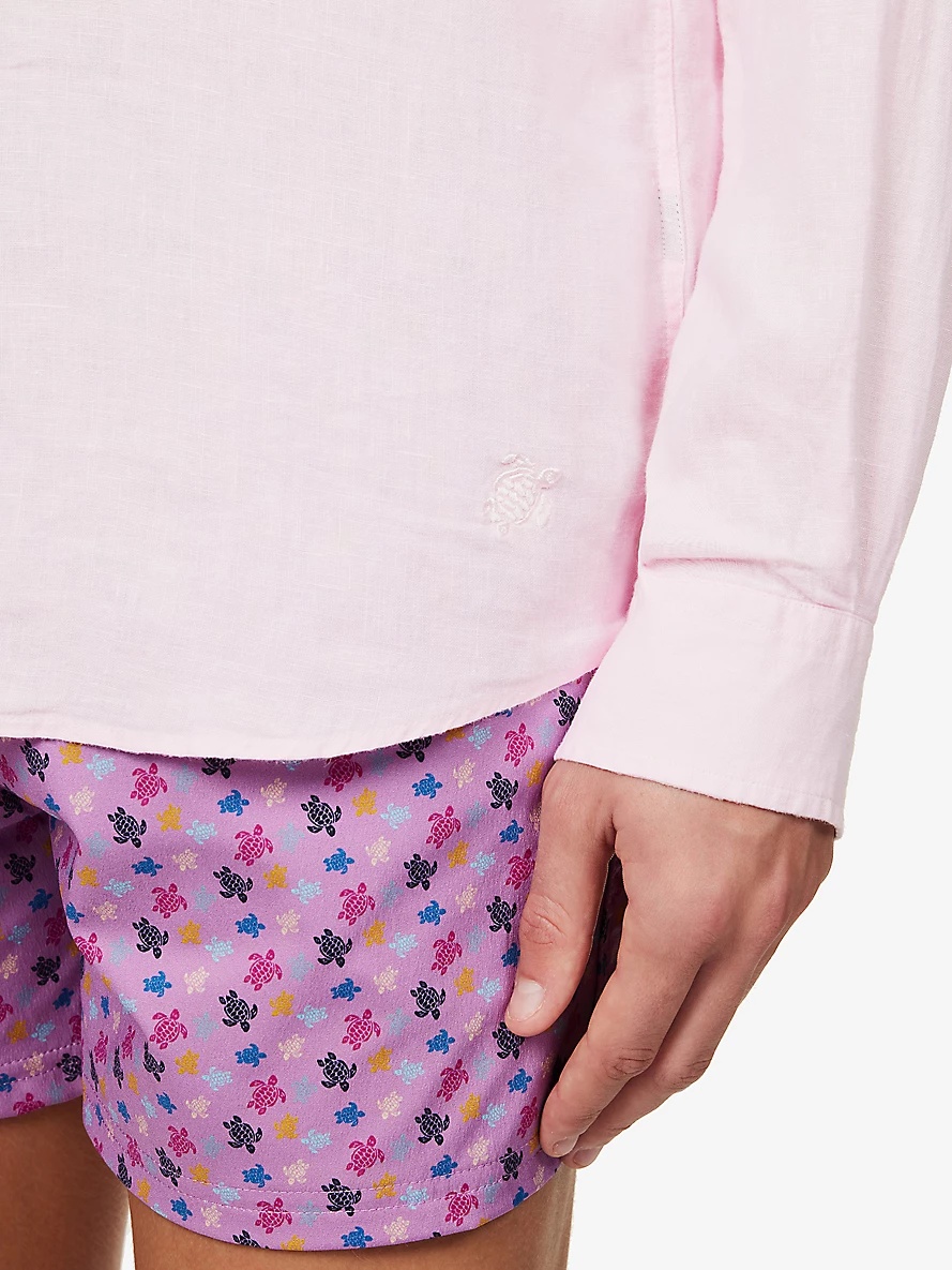 Caroubis brand-embroidered linen shirt - 4