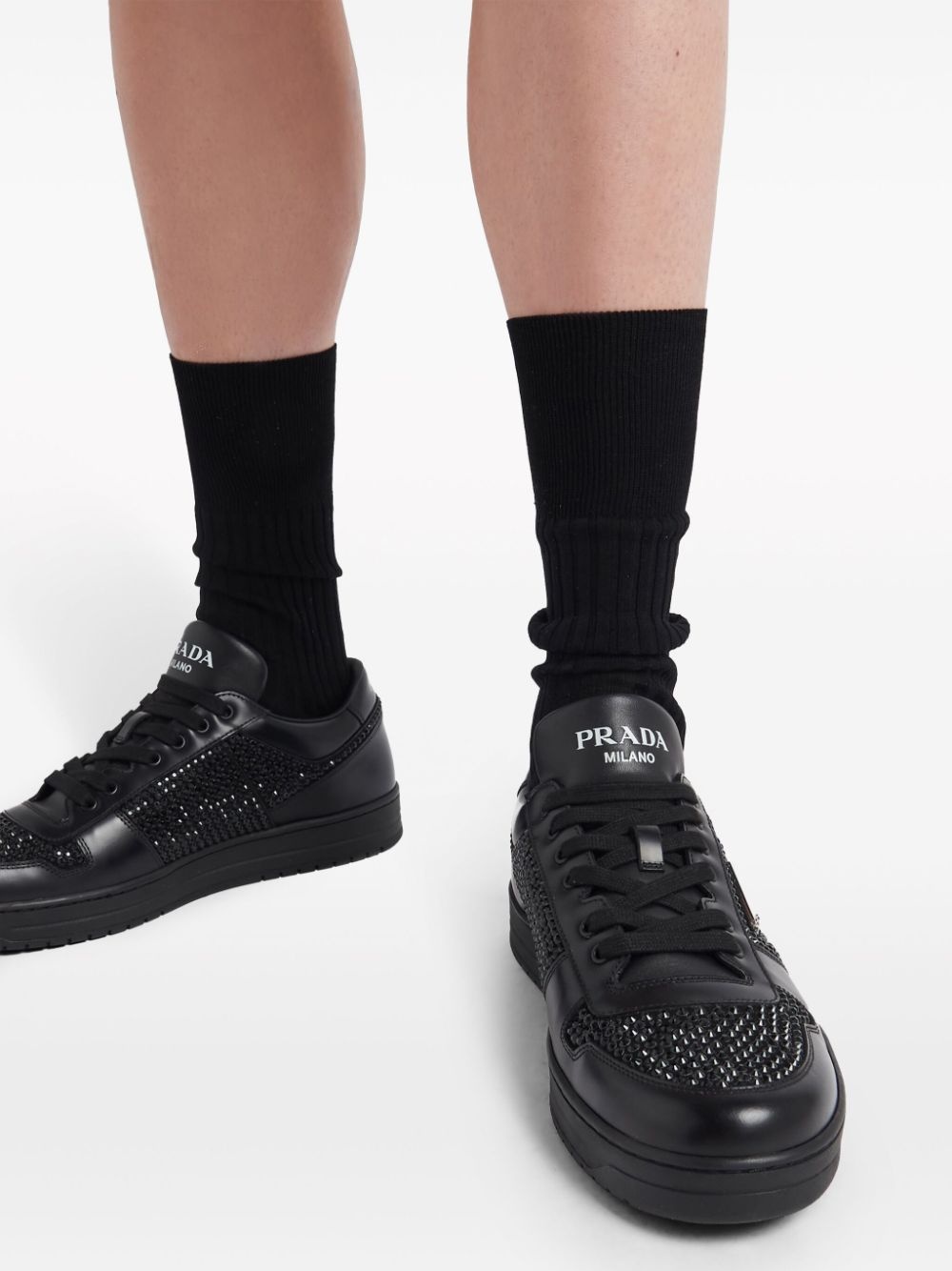 crystal-embellished leather sneakers - 6