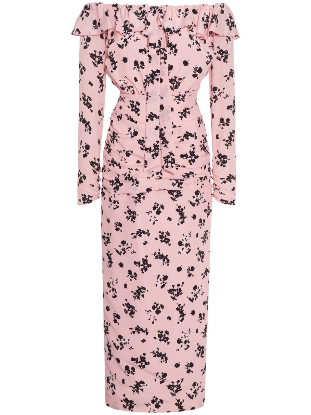floral-print ruffle off-shoulder dress - 1