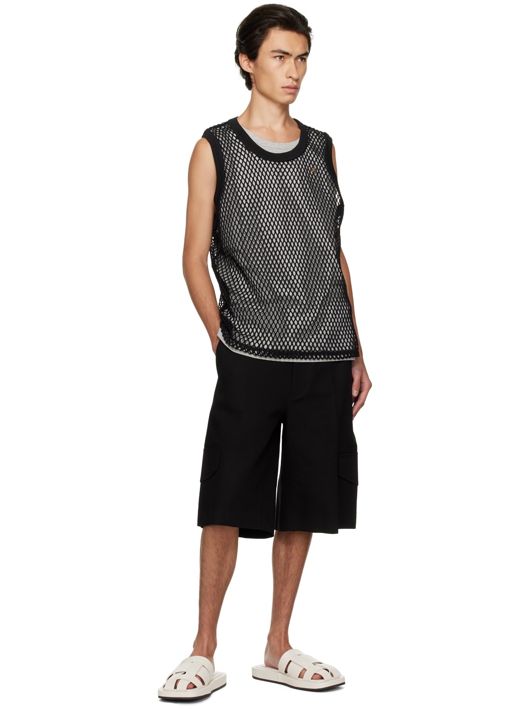 Black & Gray Honeycomb Tank Top Set - 5