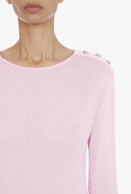 Pink cotton long-sleeved top with gold-tone buttons - 8