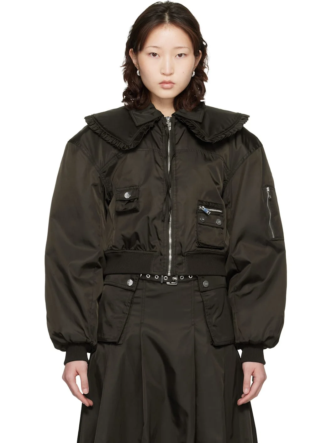 Brown Duchesse Nylon Bomber Jacket - 1