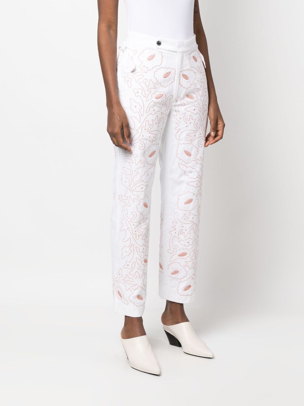 Pilea floral-embroidered trousers - 3