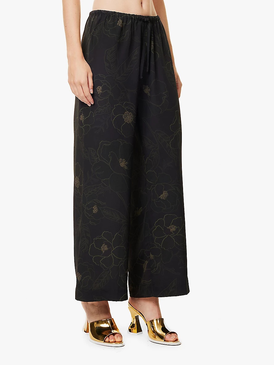 Puvis Bis floral-pattern wide-leg silk trousers - 3