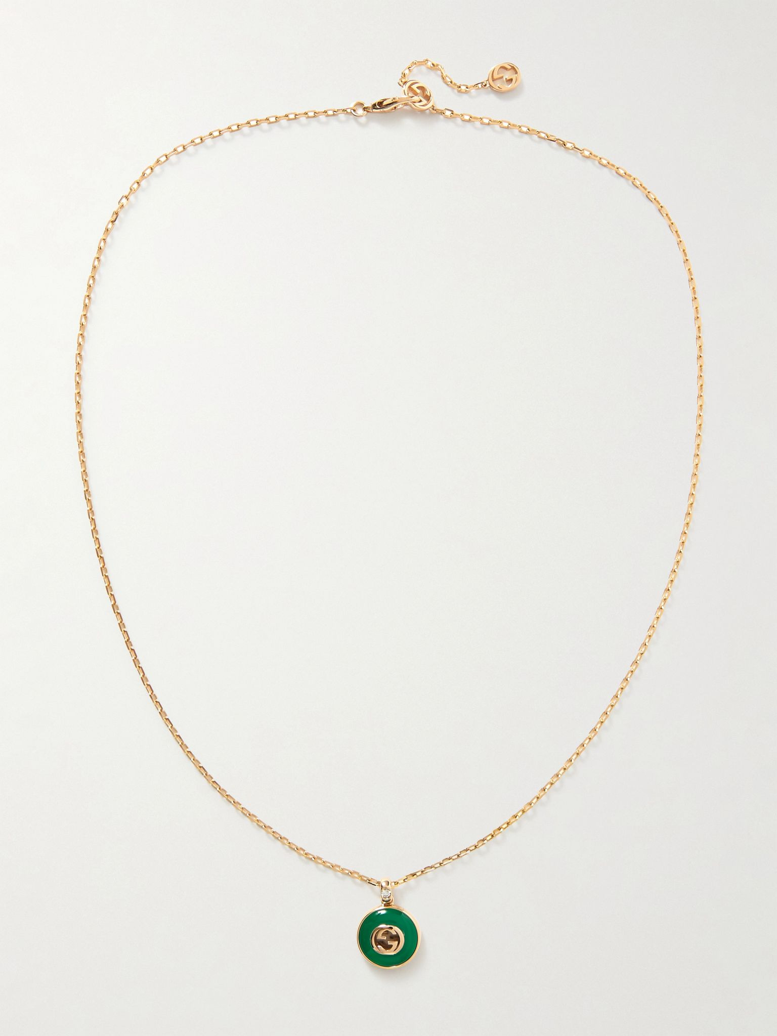 Interlocking G 18-karat gold, agate and diamond necklace Green - 4