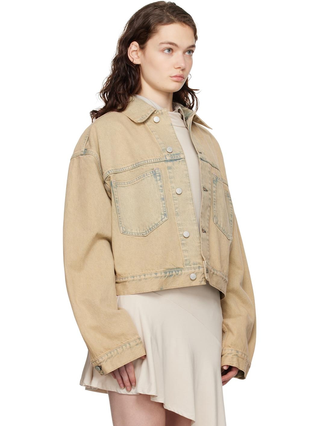 Beige & Blue Oversized Cropped Fit Denim Jacket - 2