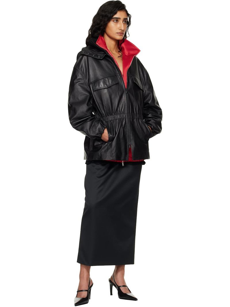 The Frankie Shop Black Carnaby Funnel Neck Leather Jacket outlook