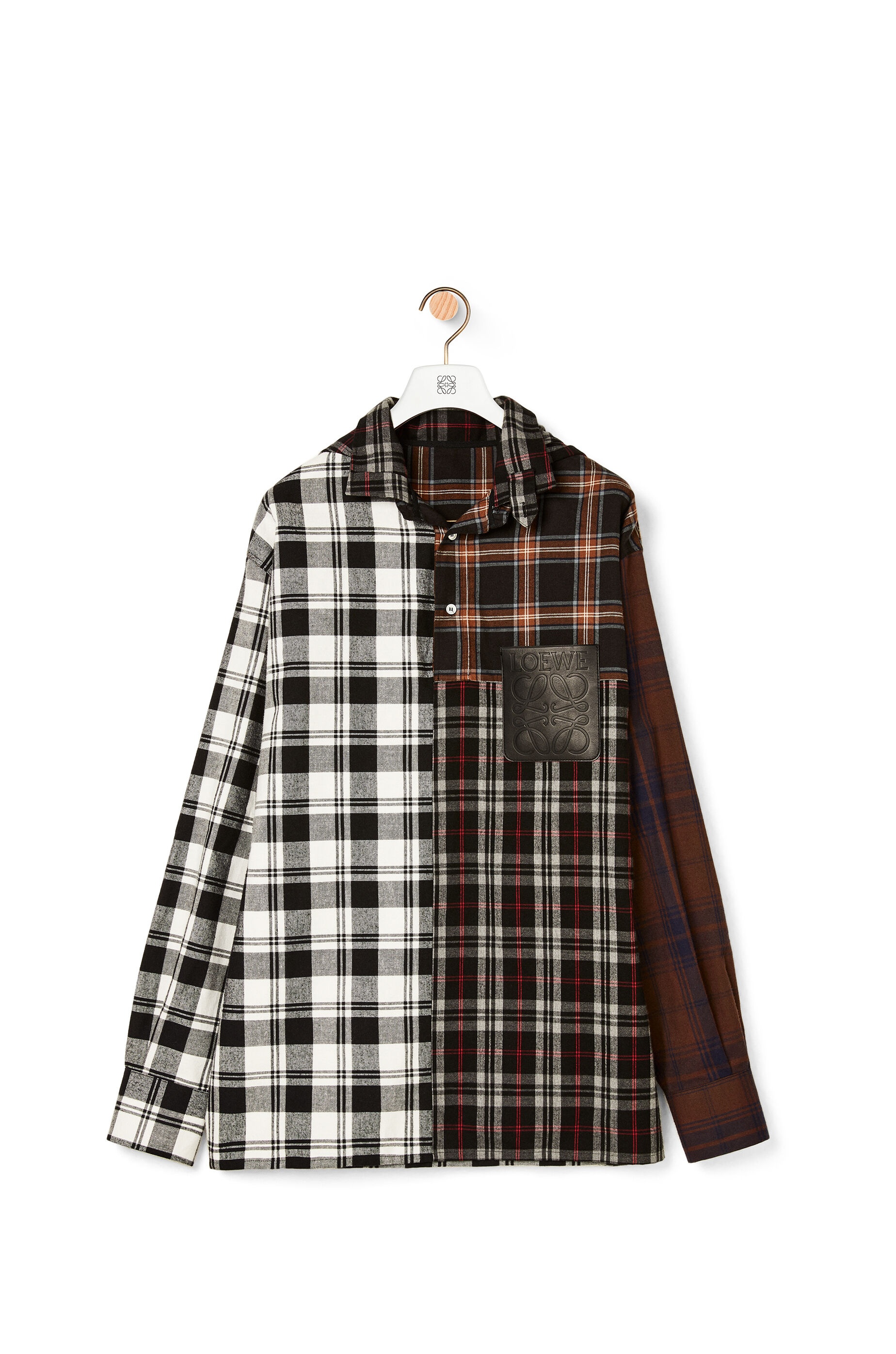 Patchwork oversize hooded shirt in check cotton - 1