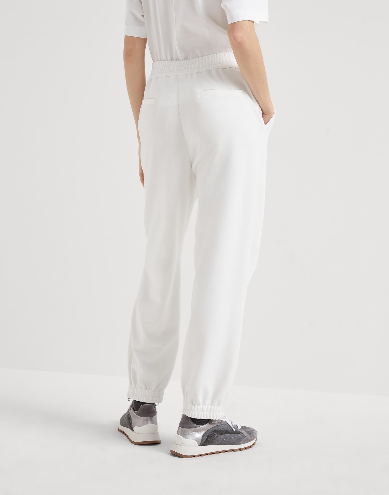 Cotton smooth French terry track trousers with precious zipper cuffs - 2