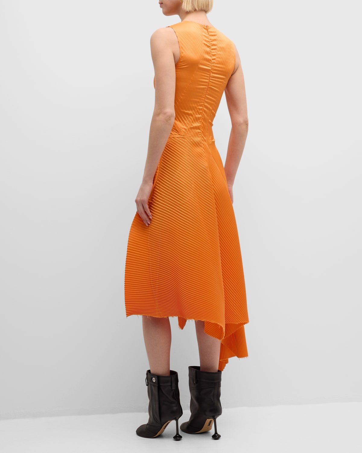 Pleated Sleeveless Asymmetric Midi Dress - 3