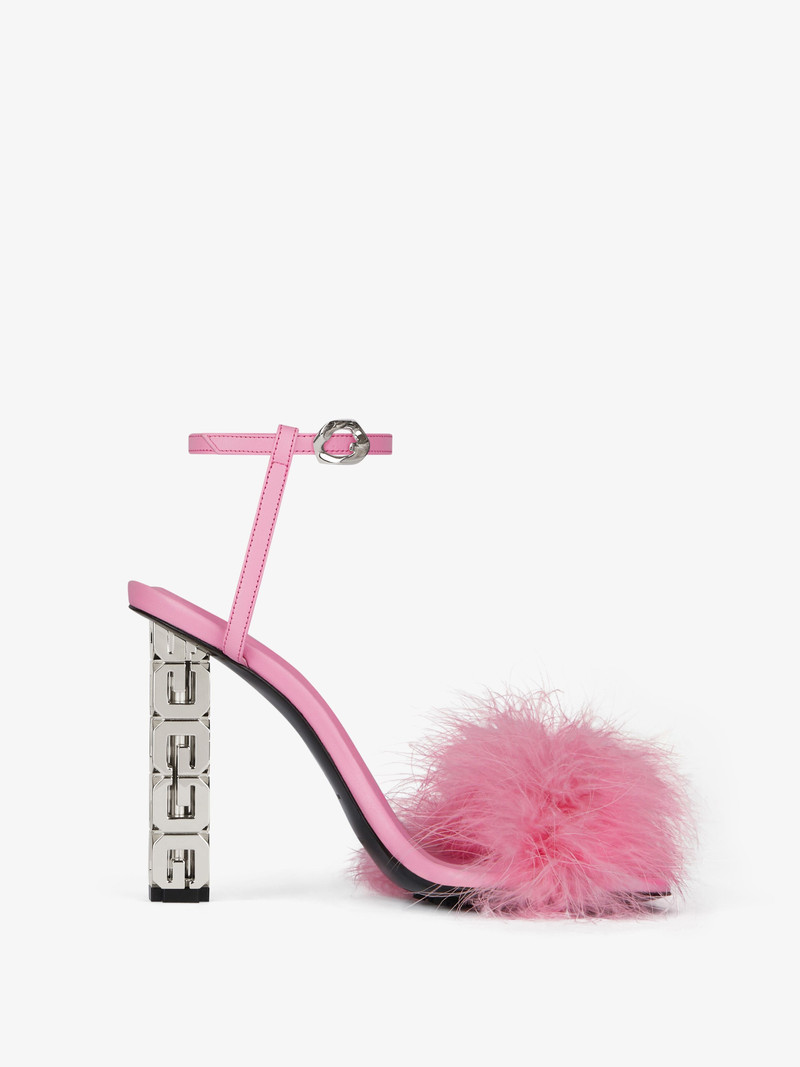 G CUBE SANDALS IN FEATHERS AND LEATHER 1