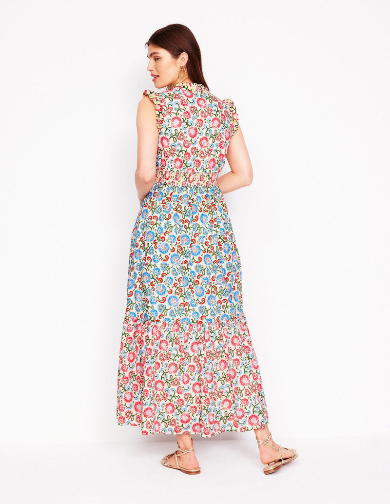 Wren Tiered Midi Dress-Ivory, Garden Vine 4