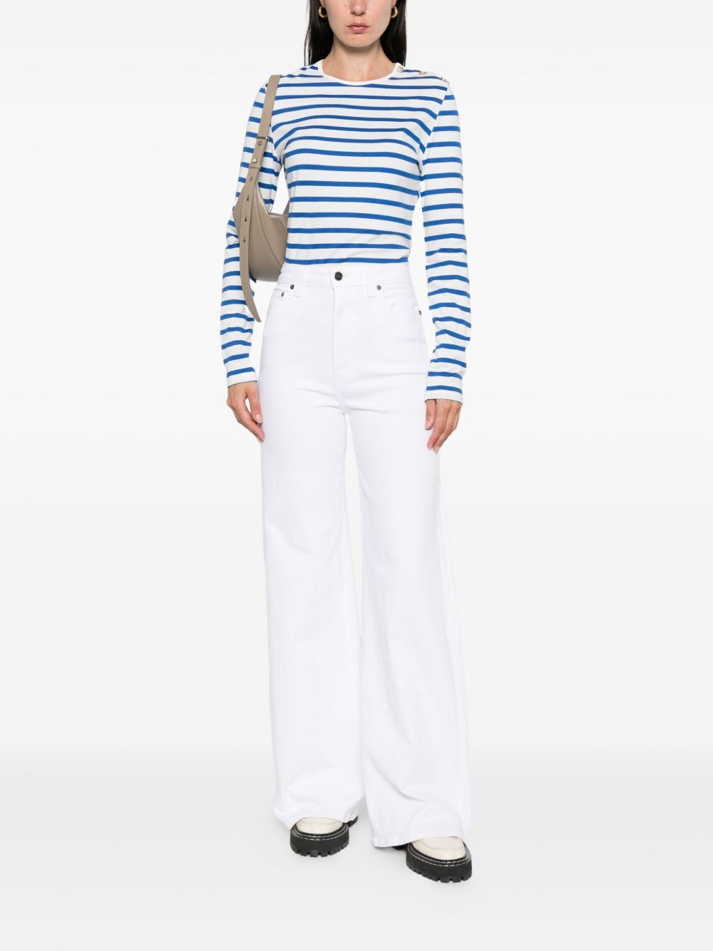 striped button-shoulder T-shirt - 2