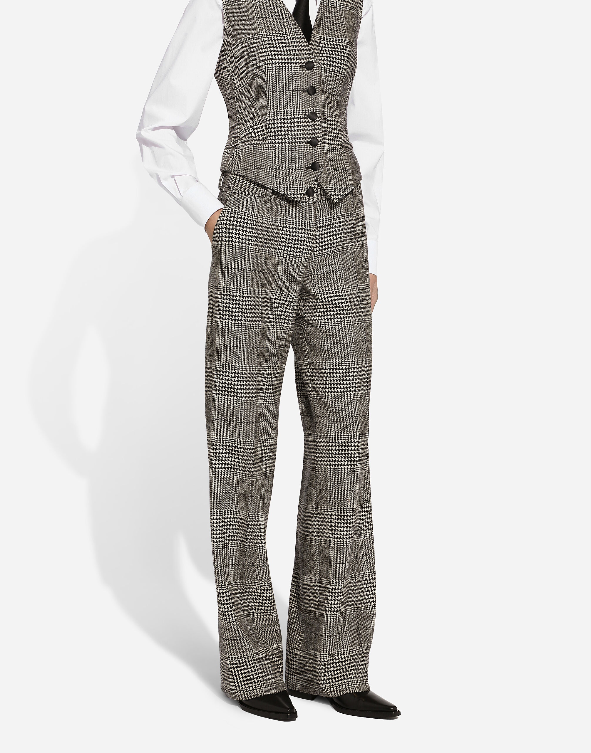 Flared glen plaid pants - 4
