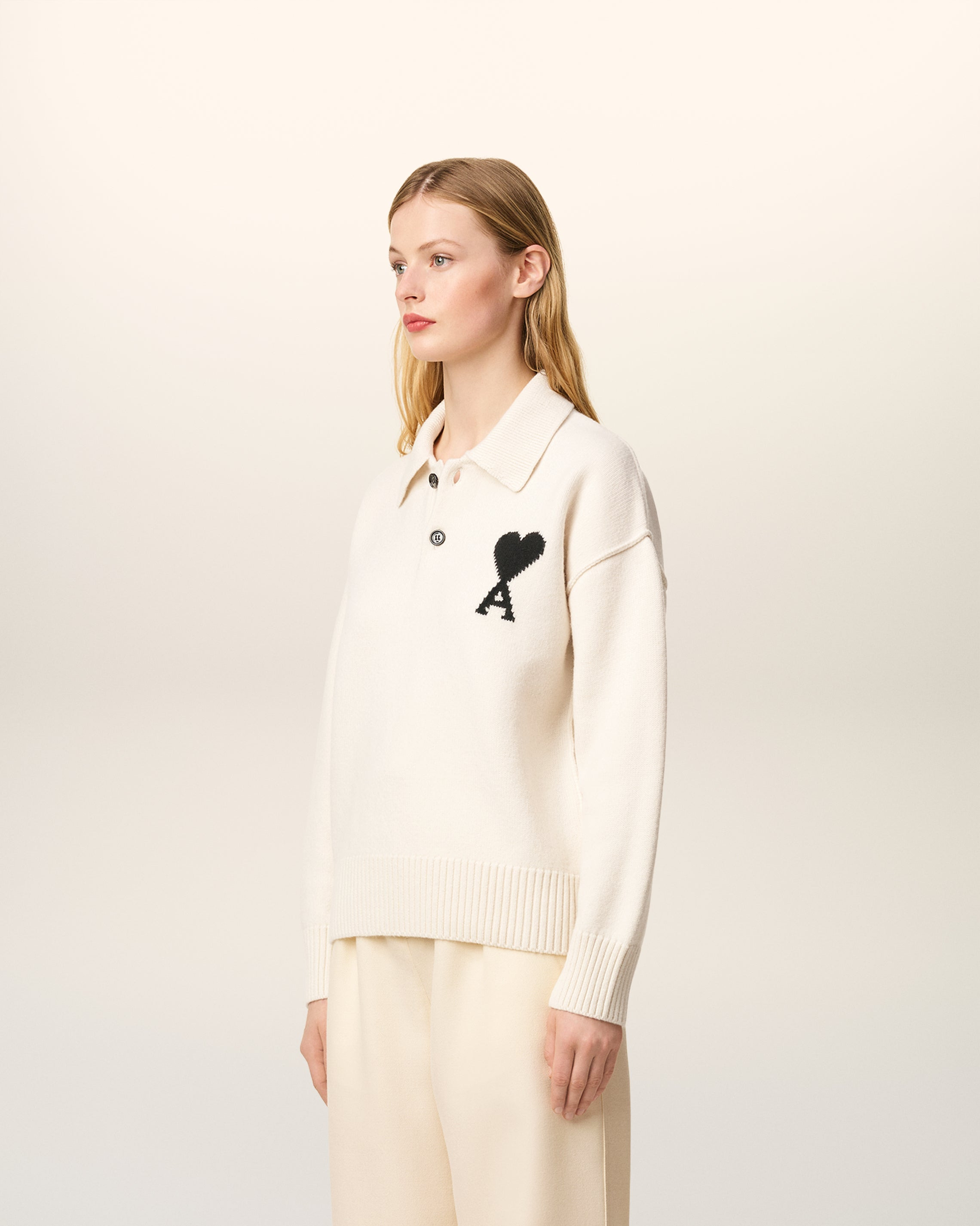 WHITE WOOL AMI DE COEUR POLO - 6