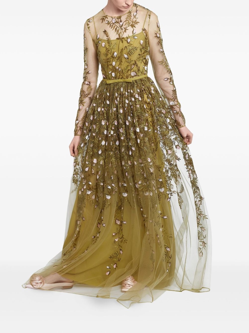 embroidered tulle long dress - 2
