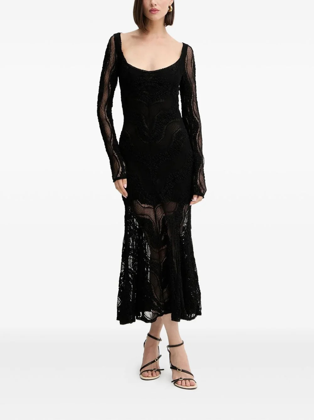 long-sleeve lace evening dress - 1