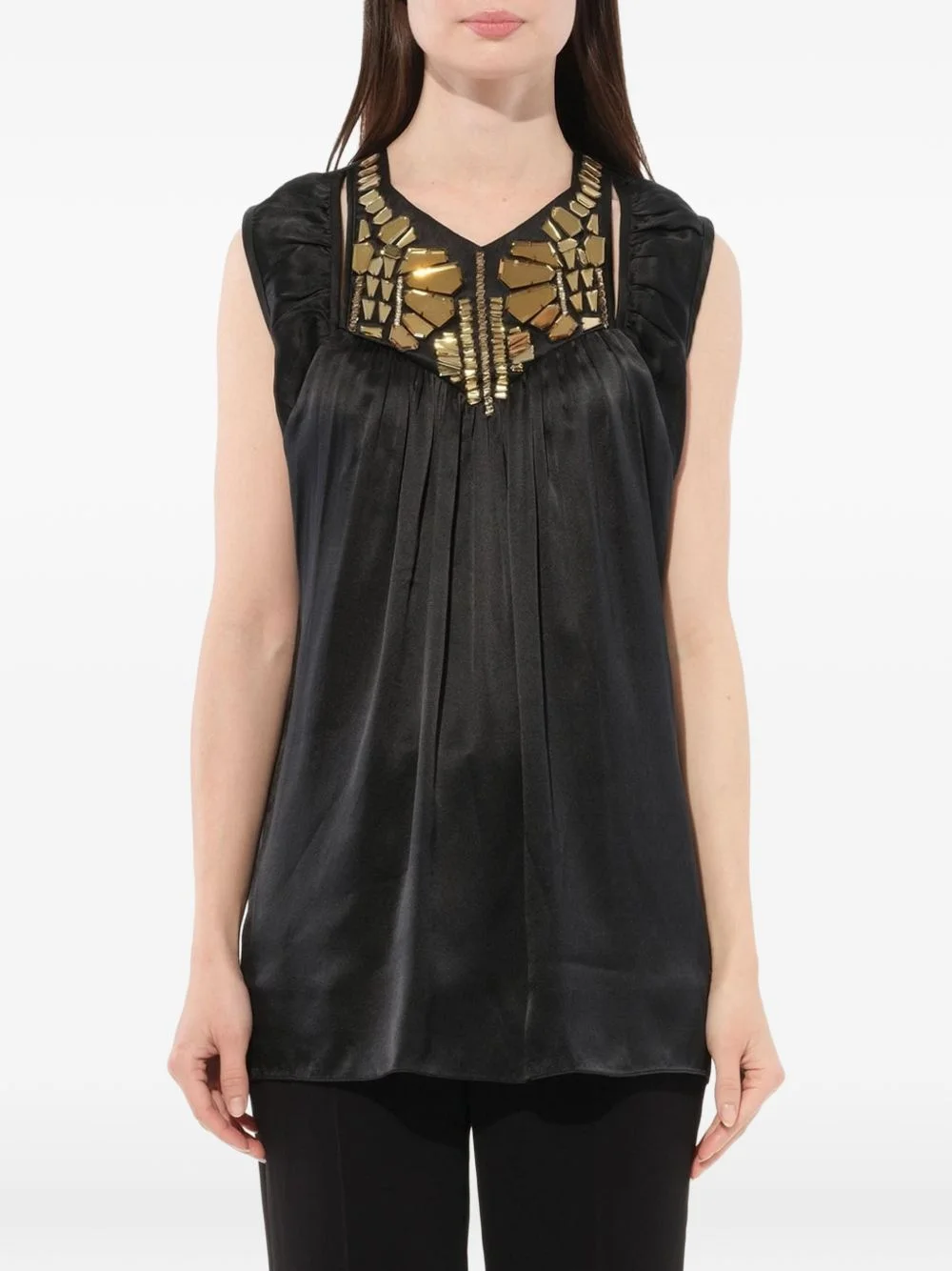 crystal-embellished pleated blouse - 1