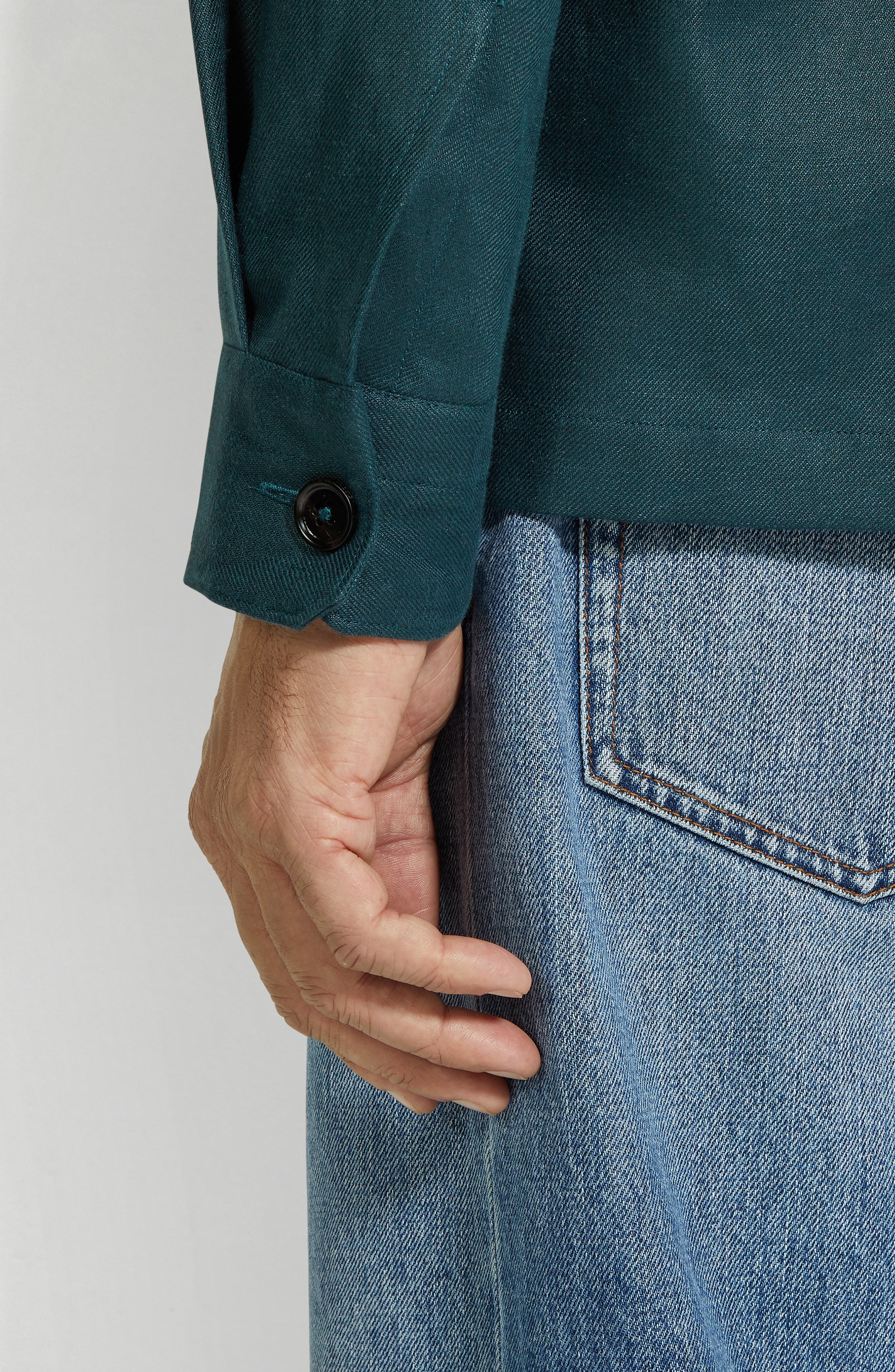 ZEGNA Oasi Linen Twill Overshirt in Teal Green at Nordstrom - 3