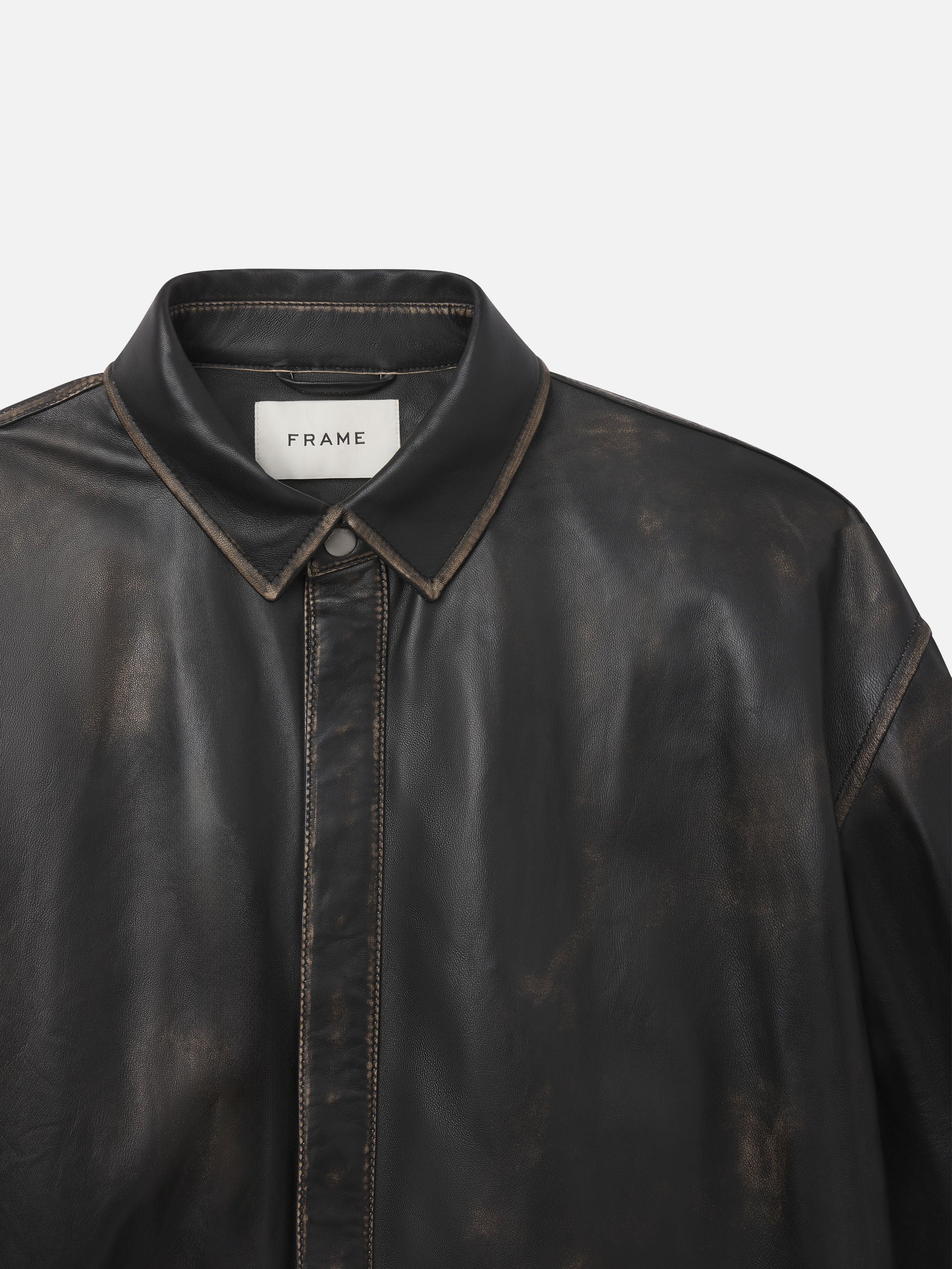 Washed Leather Shirt in Black Washed - 3