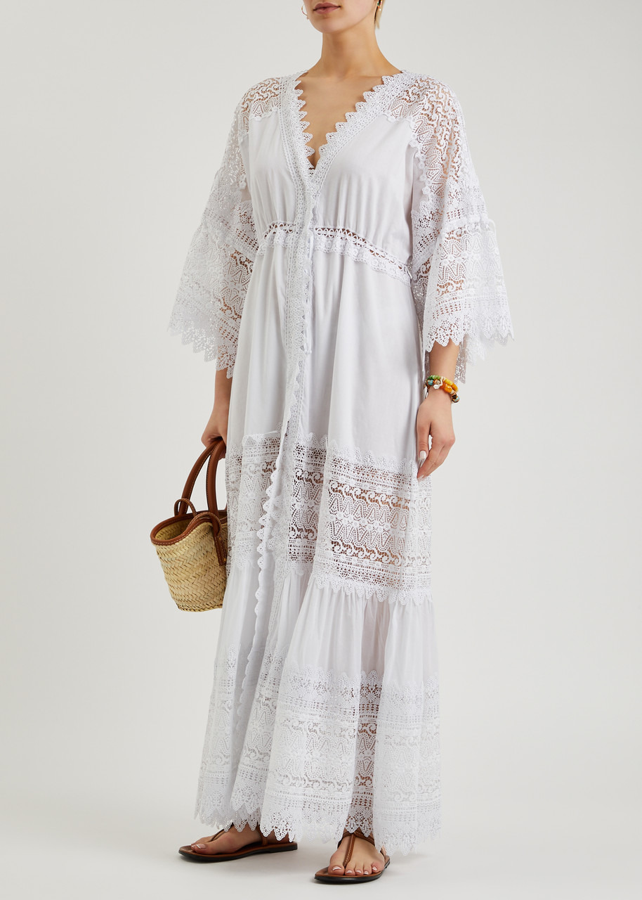 Margherita lace-trimmed cotton-blend maxi dress - 4