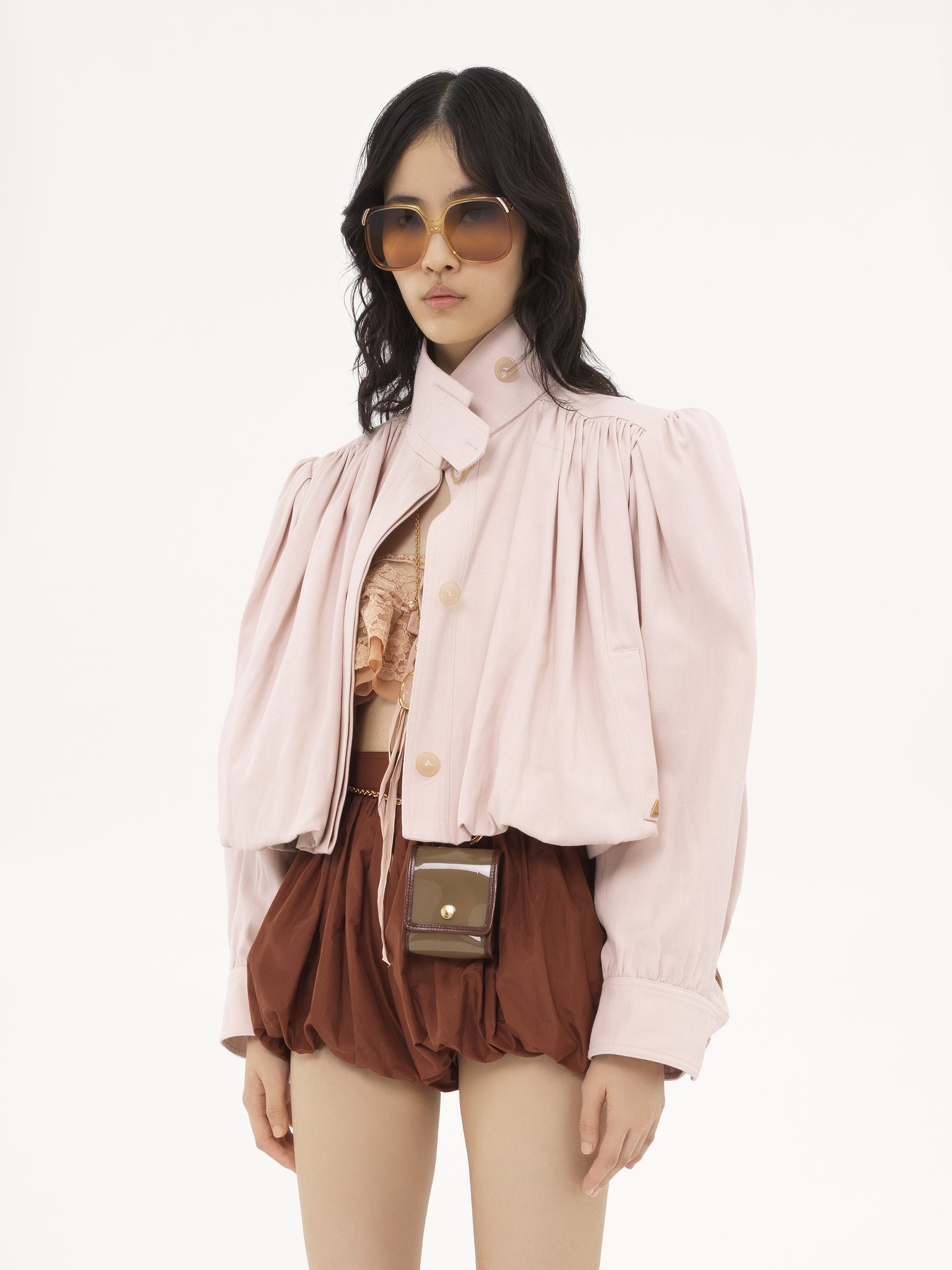 GATHERED BOULE JACKET IN COTTON CANVAS - 4