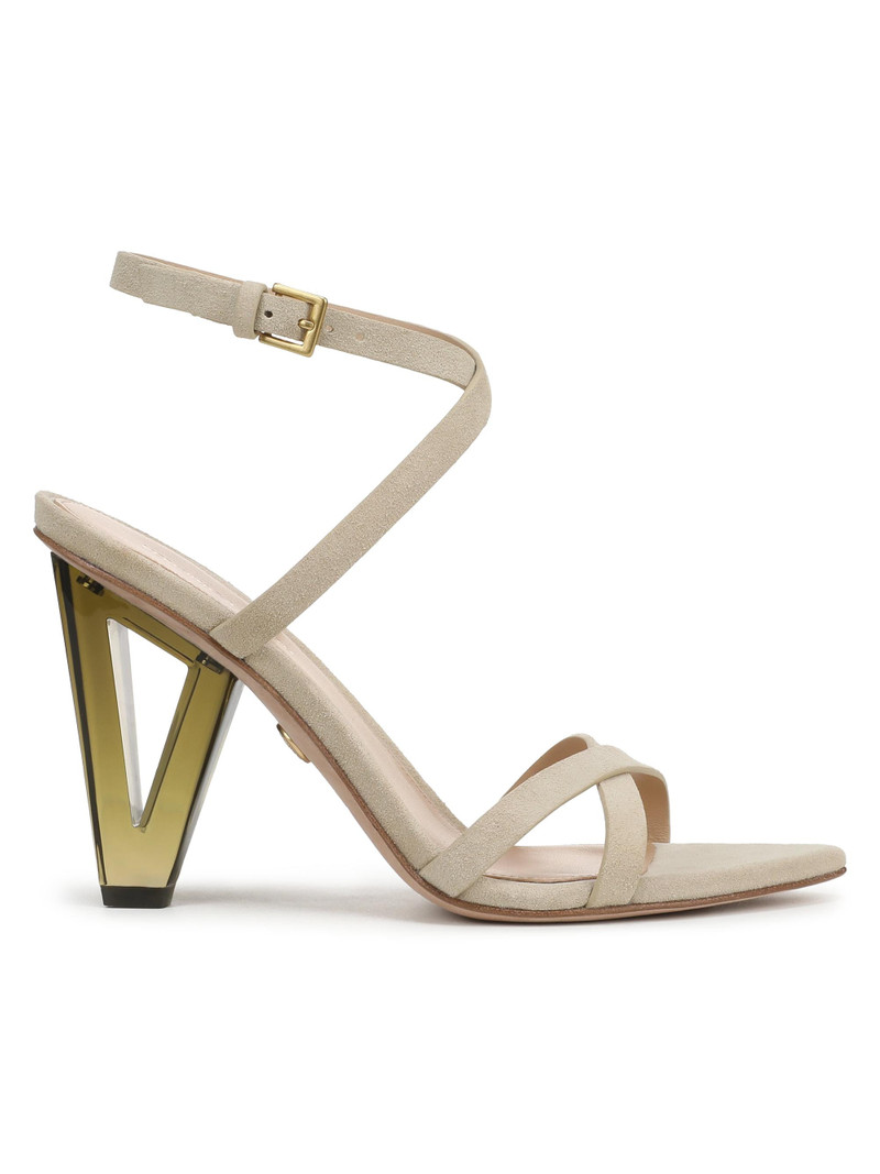 Women's Lanaya 90MM Suede Sculptural-Heel Sandals - Stone Khaki Green 1