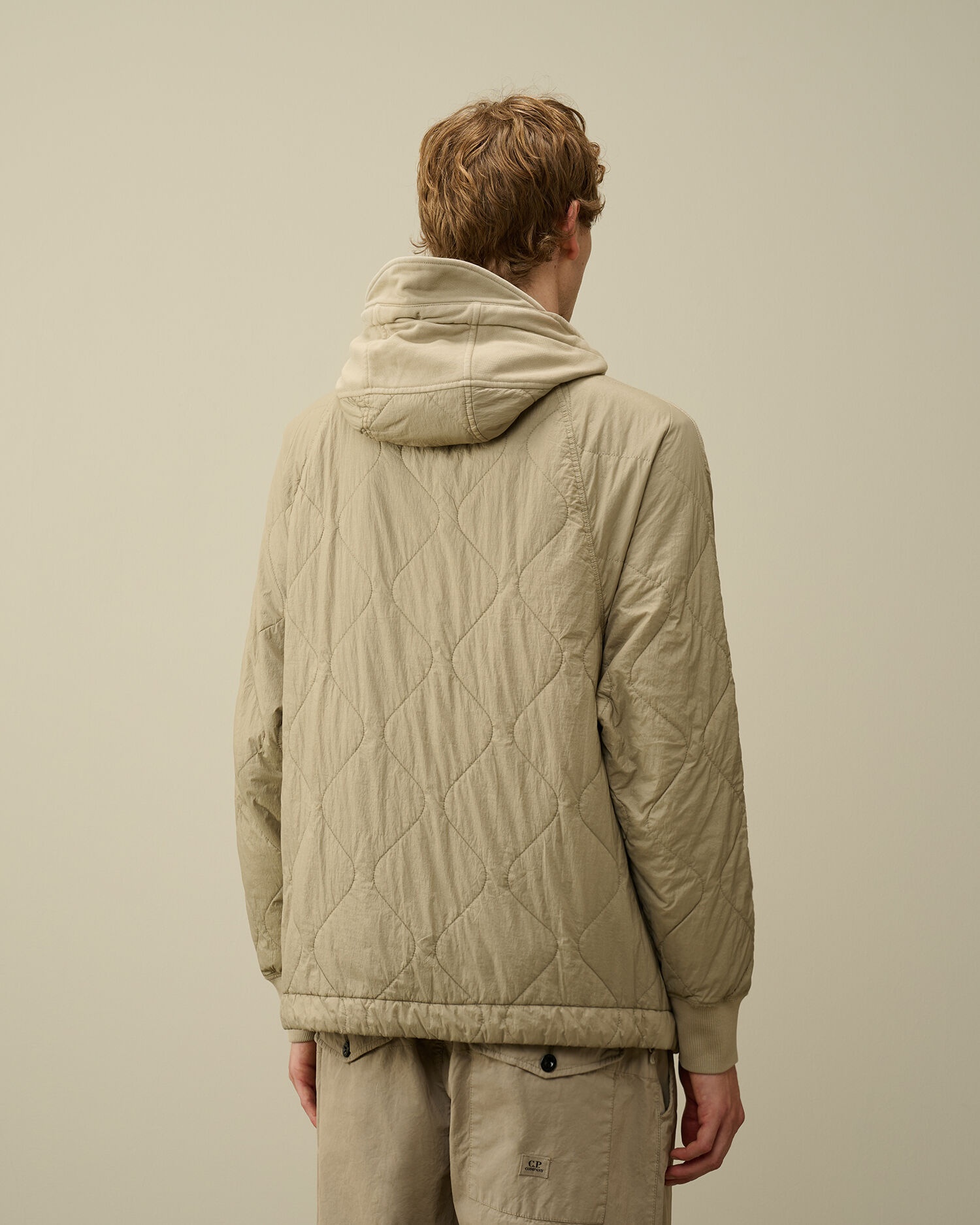 C.P. Company Diagonal Raised Fleece Mixed Quilted Hooded