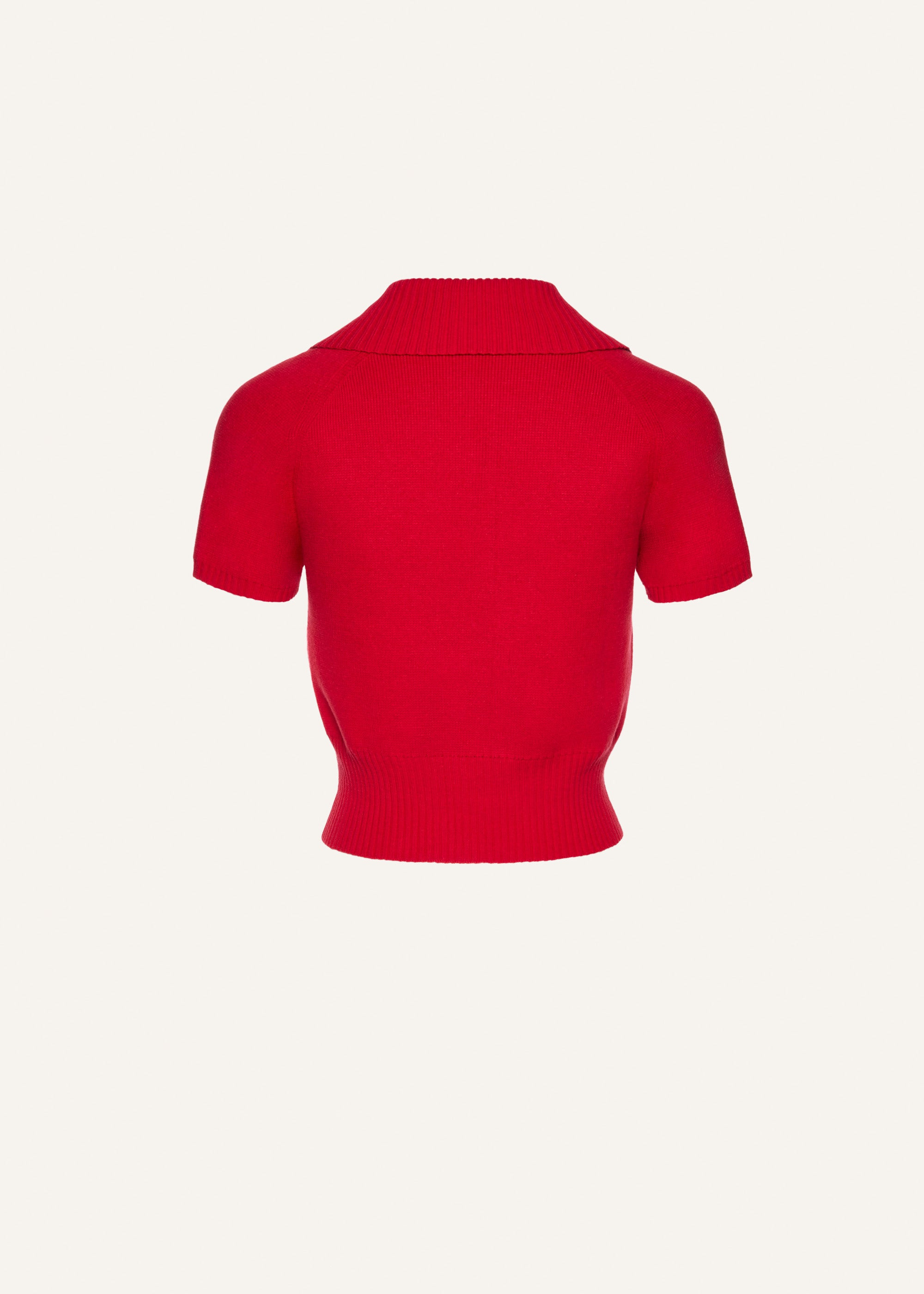 Short-sleeve buttoned cropped sweater in red - 2