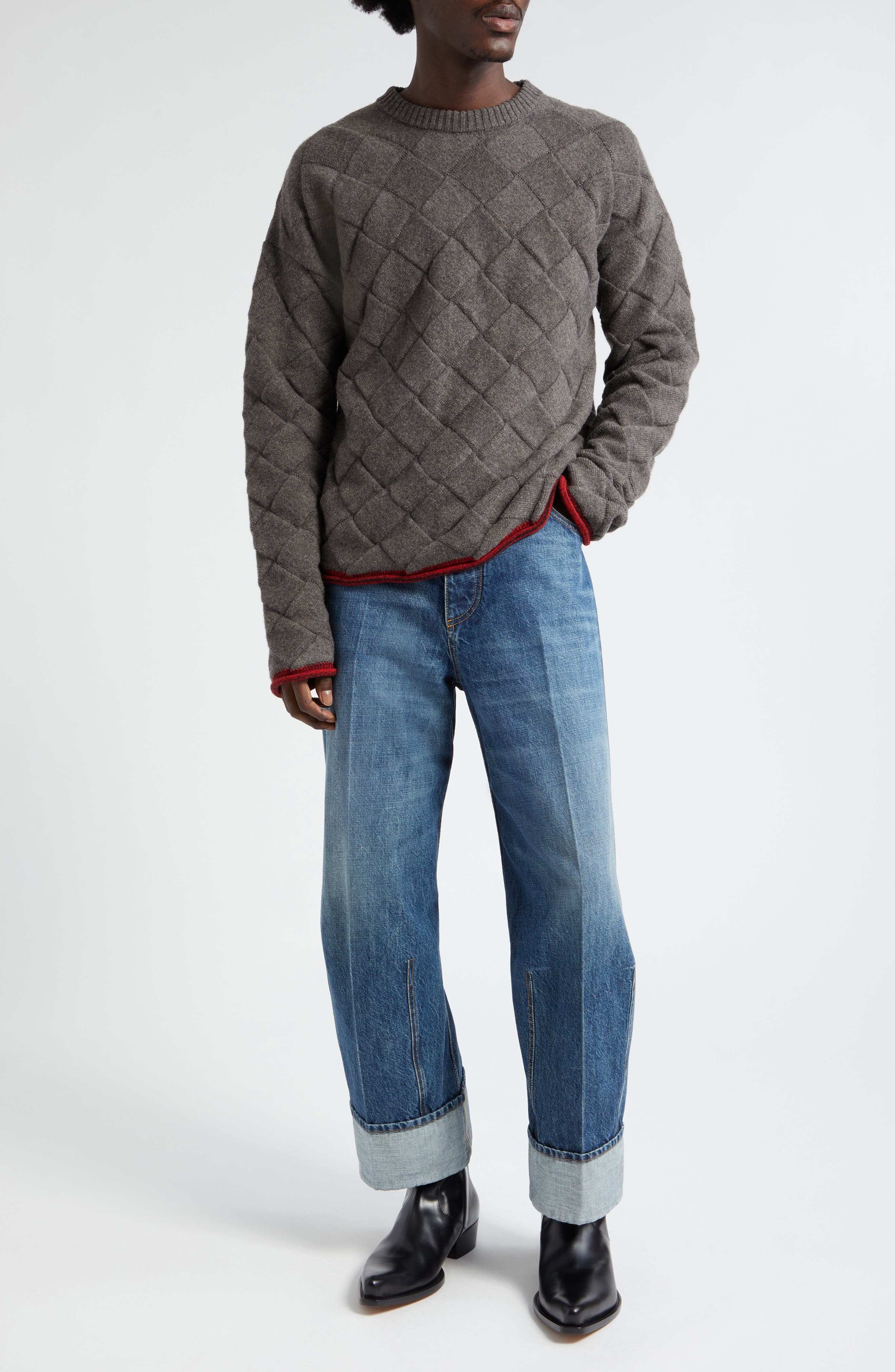 Intrecciato 3D Knit Wool Blend Crewneck Sweater - 2