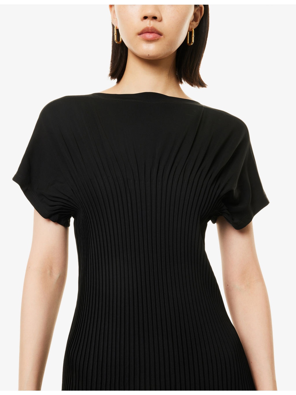 Pleated Short-Sleeve Jersey Midi Dress - 5