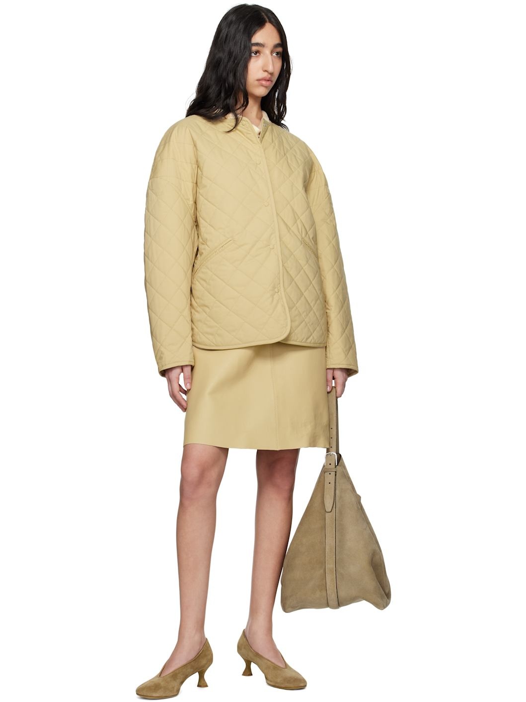 Taupe Belted Suede Tote - 4