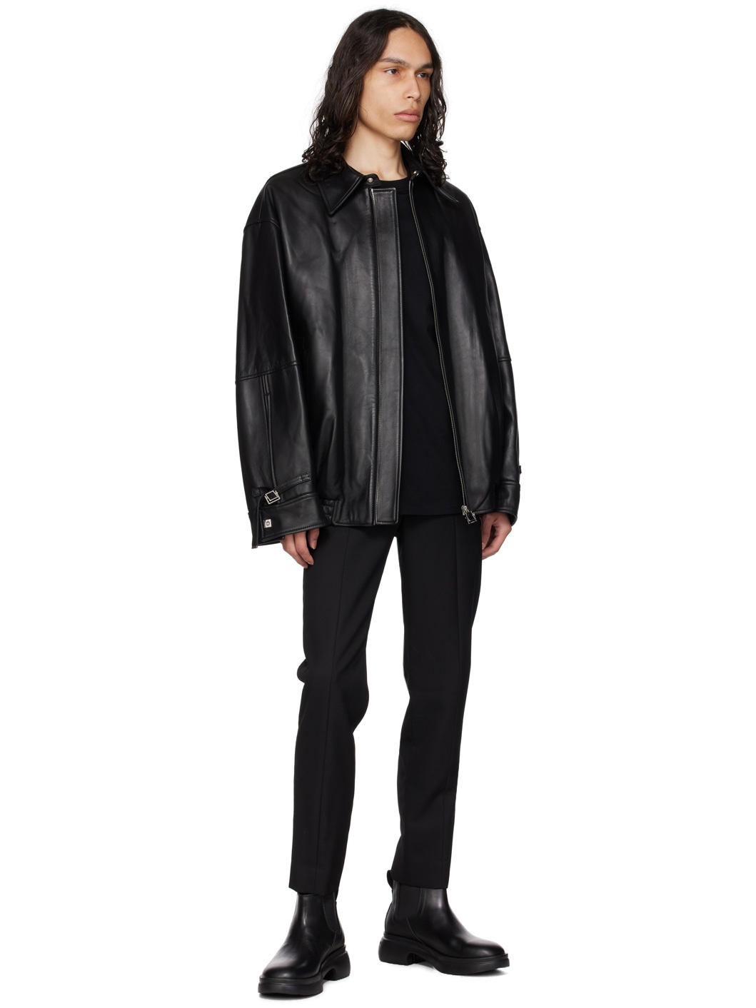 Black Banding Leather Jacket - 4