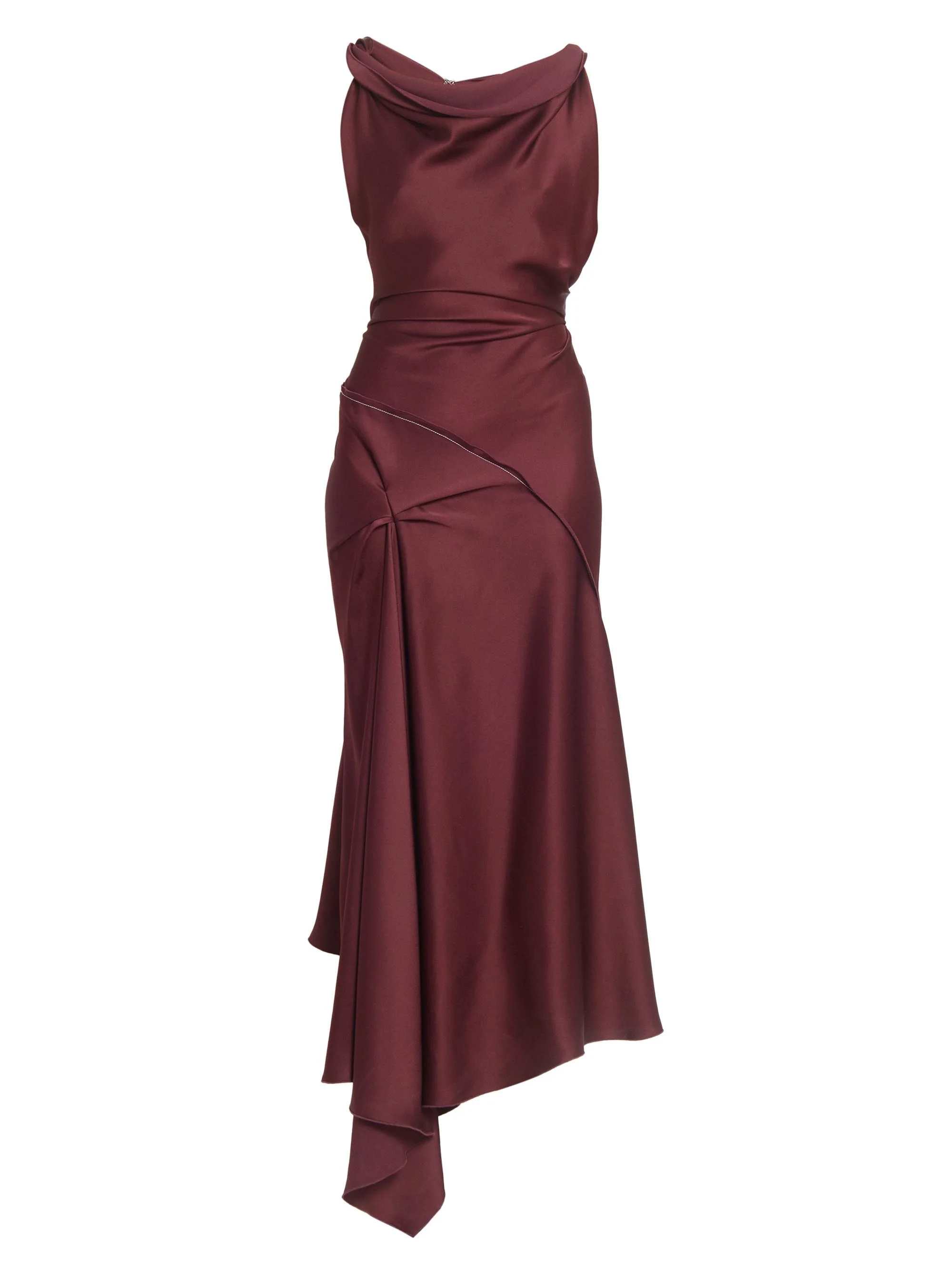 Women's Satin Asymmetric Draped Midi-Dress - Cinnabarred - 1