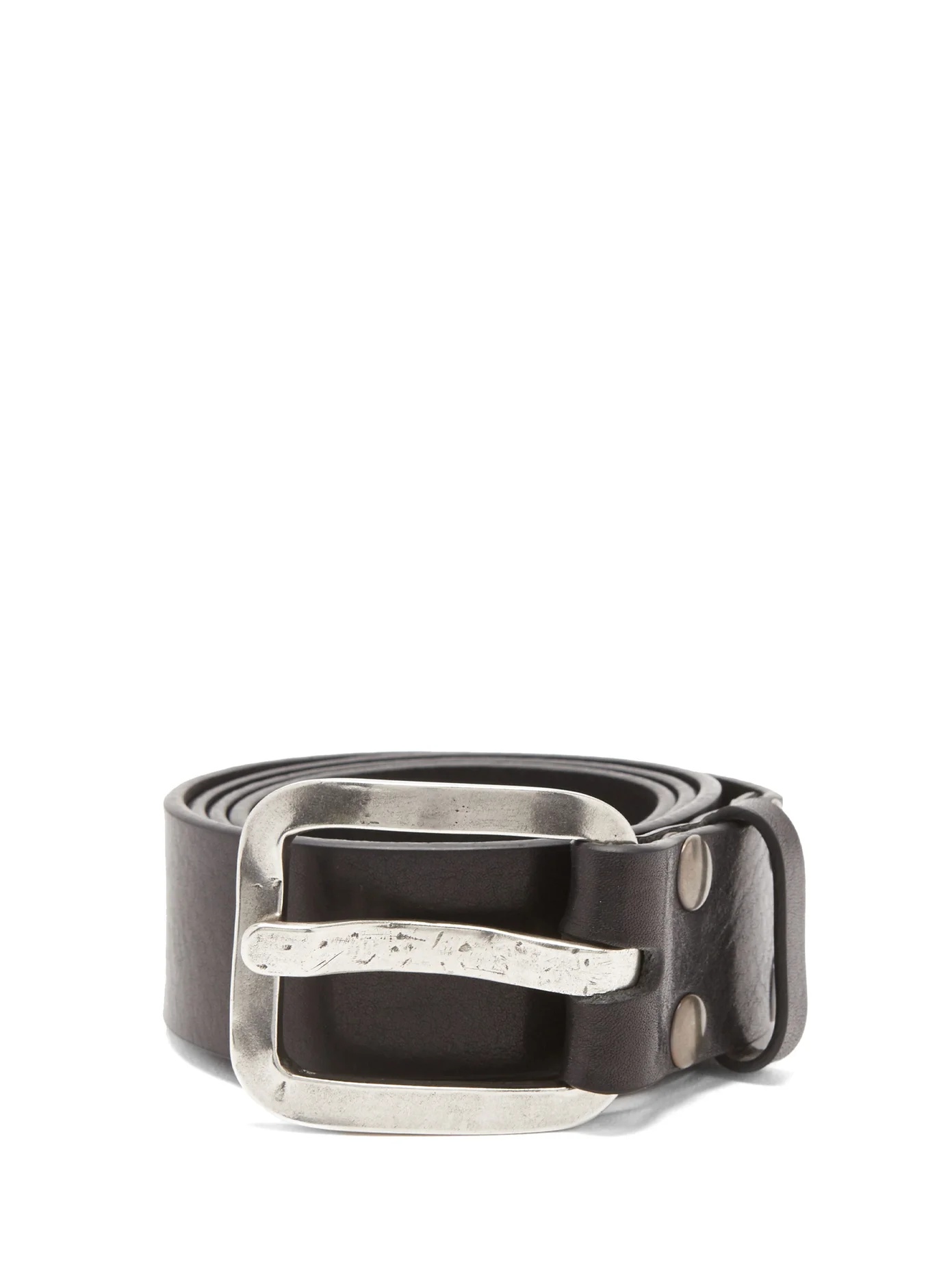 Square-buckle leather belt - 1