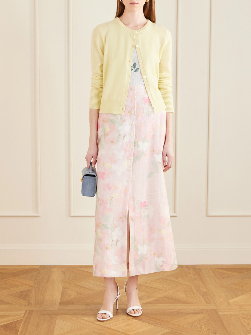 BERNADETTE Carmen Floral-printed Linen Midi Skirt outlook