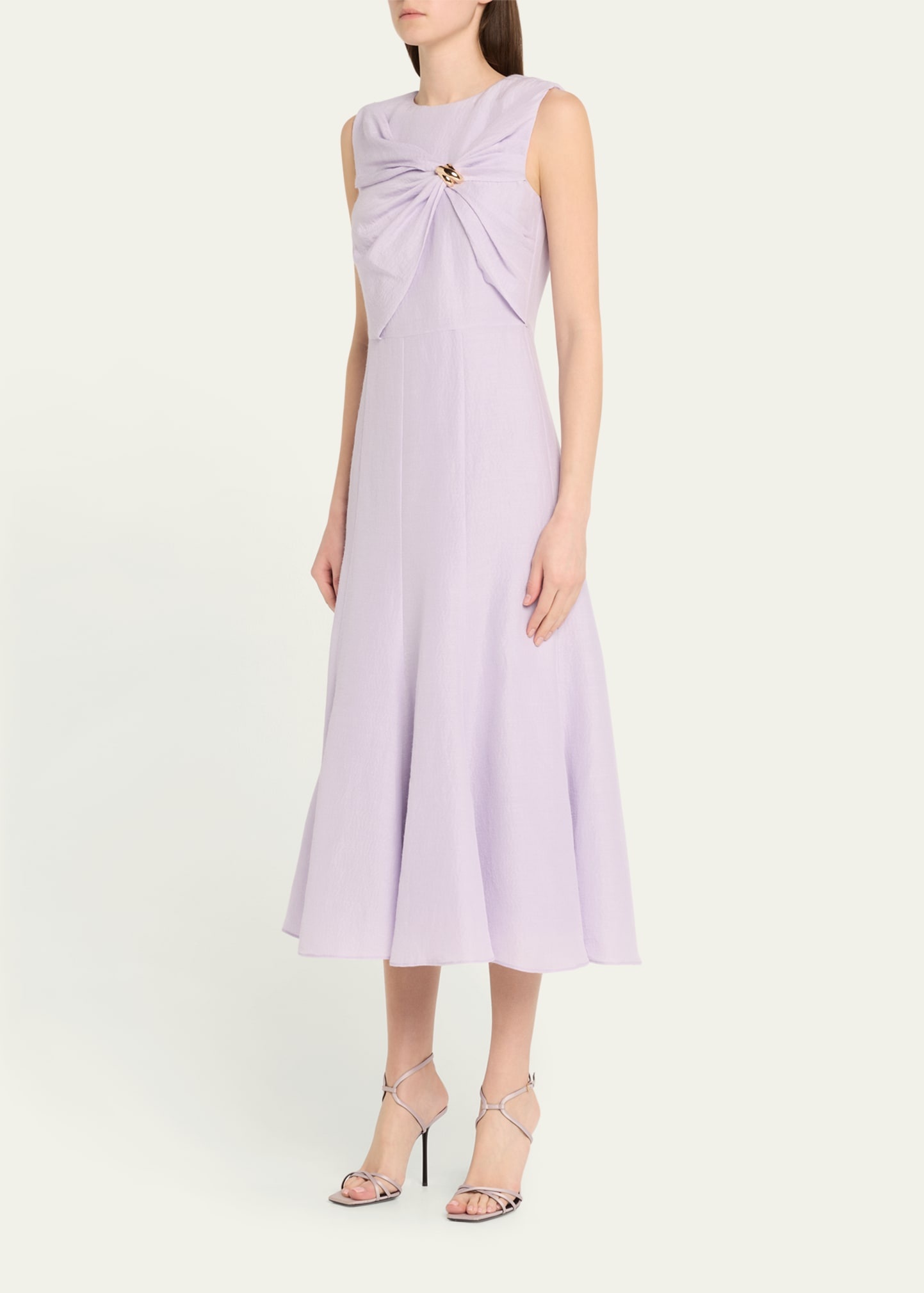 Draped Silk Jacquard Midi Dress - 4