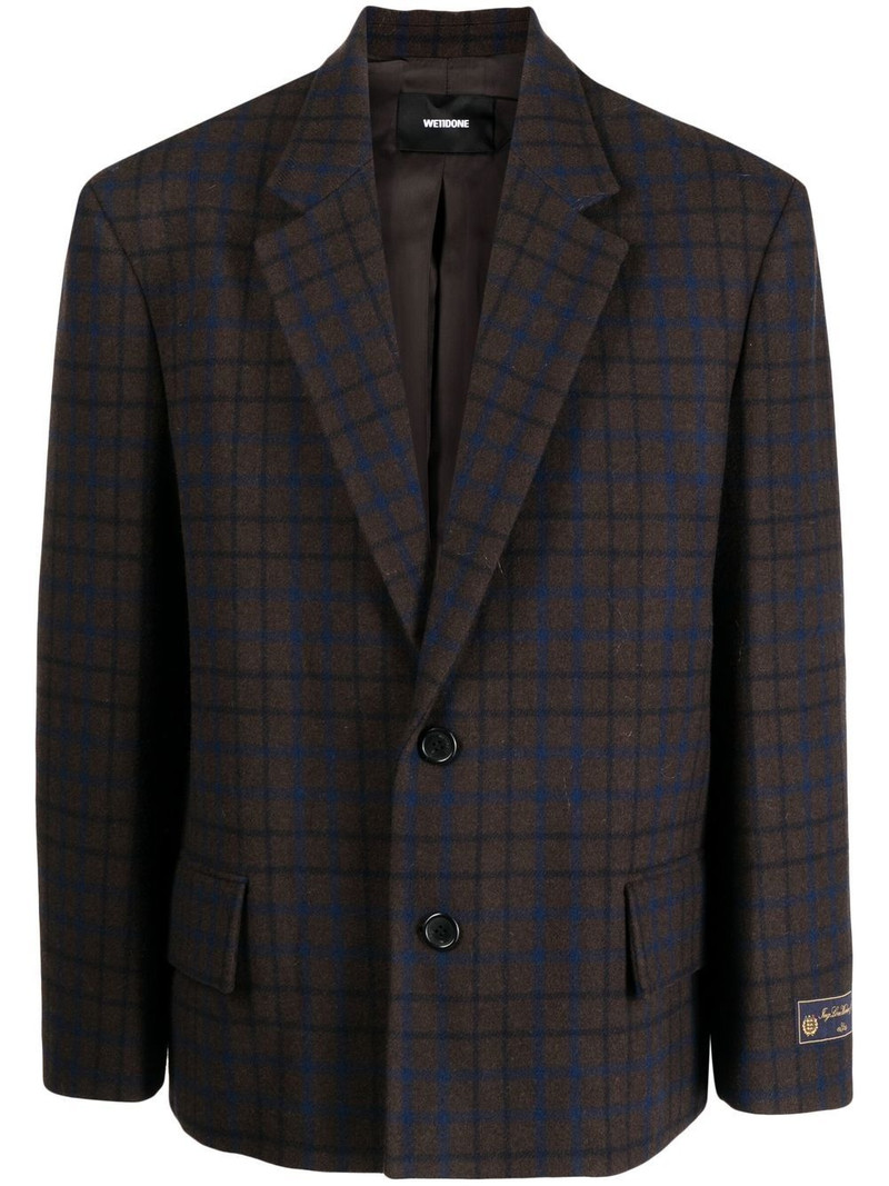 grid-pattern single-breasted blazer 1