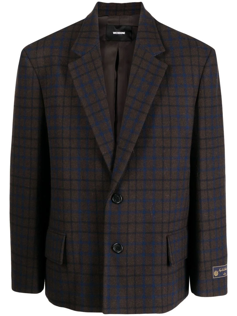 grid-pattern single-breasted blazer - 1