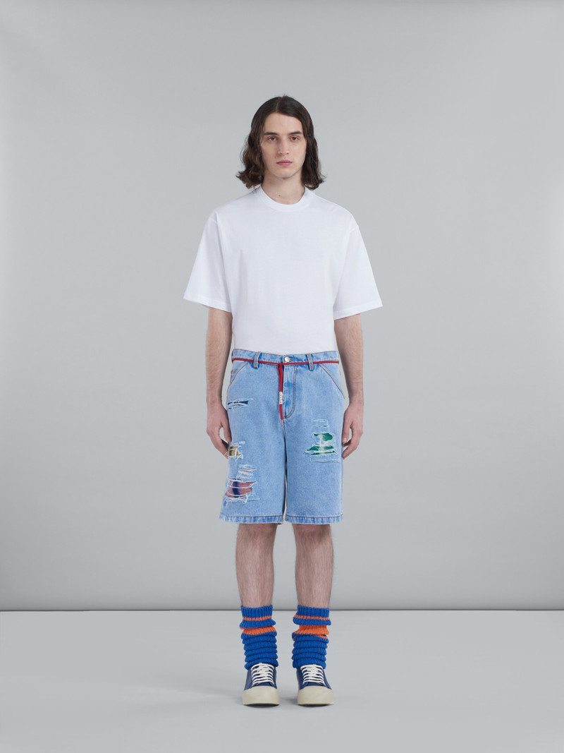 Marni SHORTS IN COATED BLUE DENIM AND MOHAIR outlook