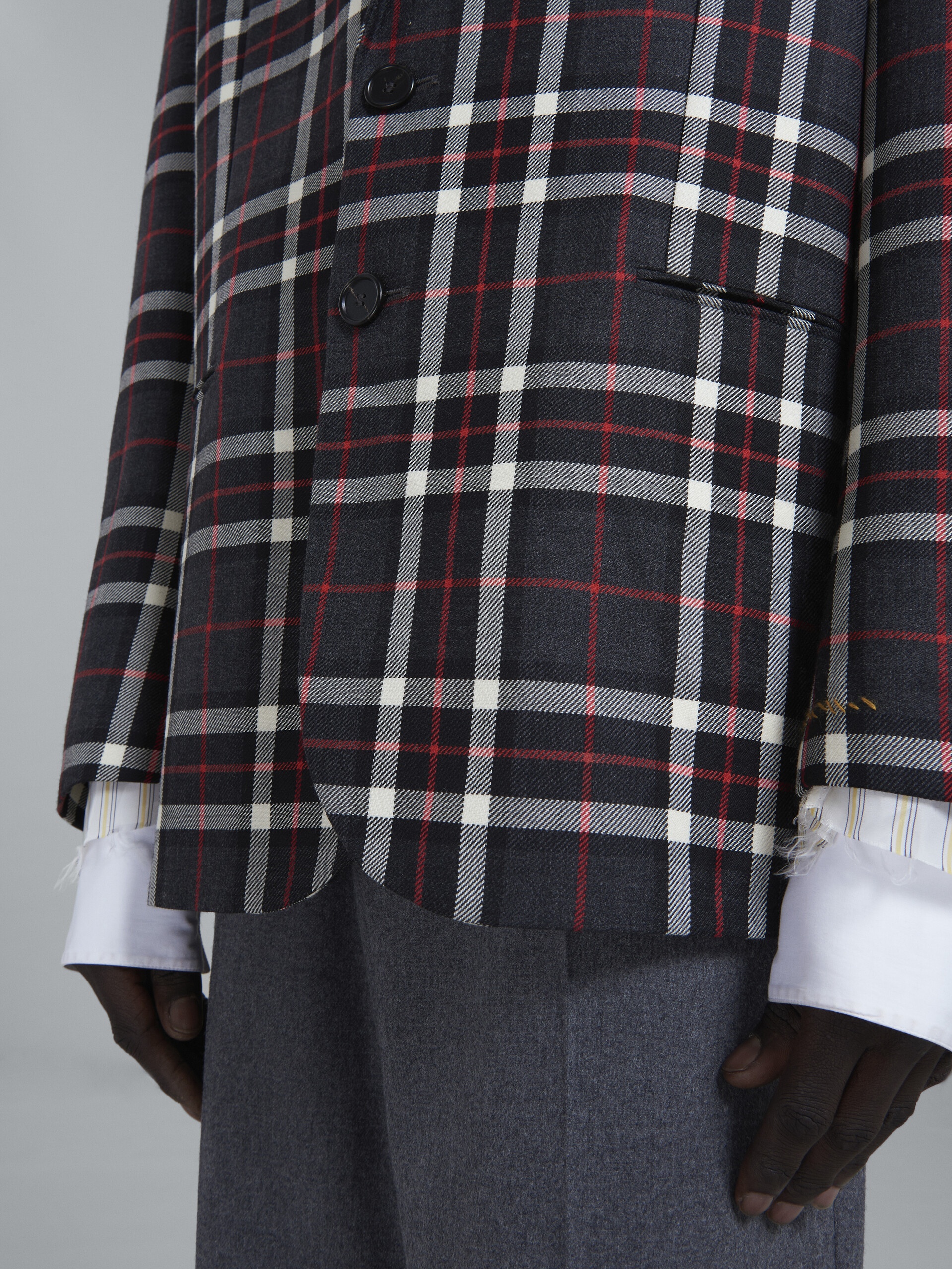 GREY TARTAN WOOL BLAZER - 5