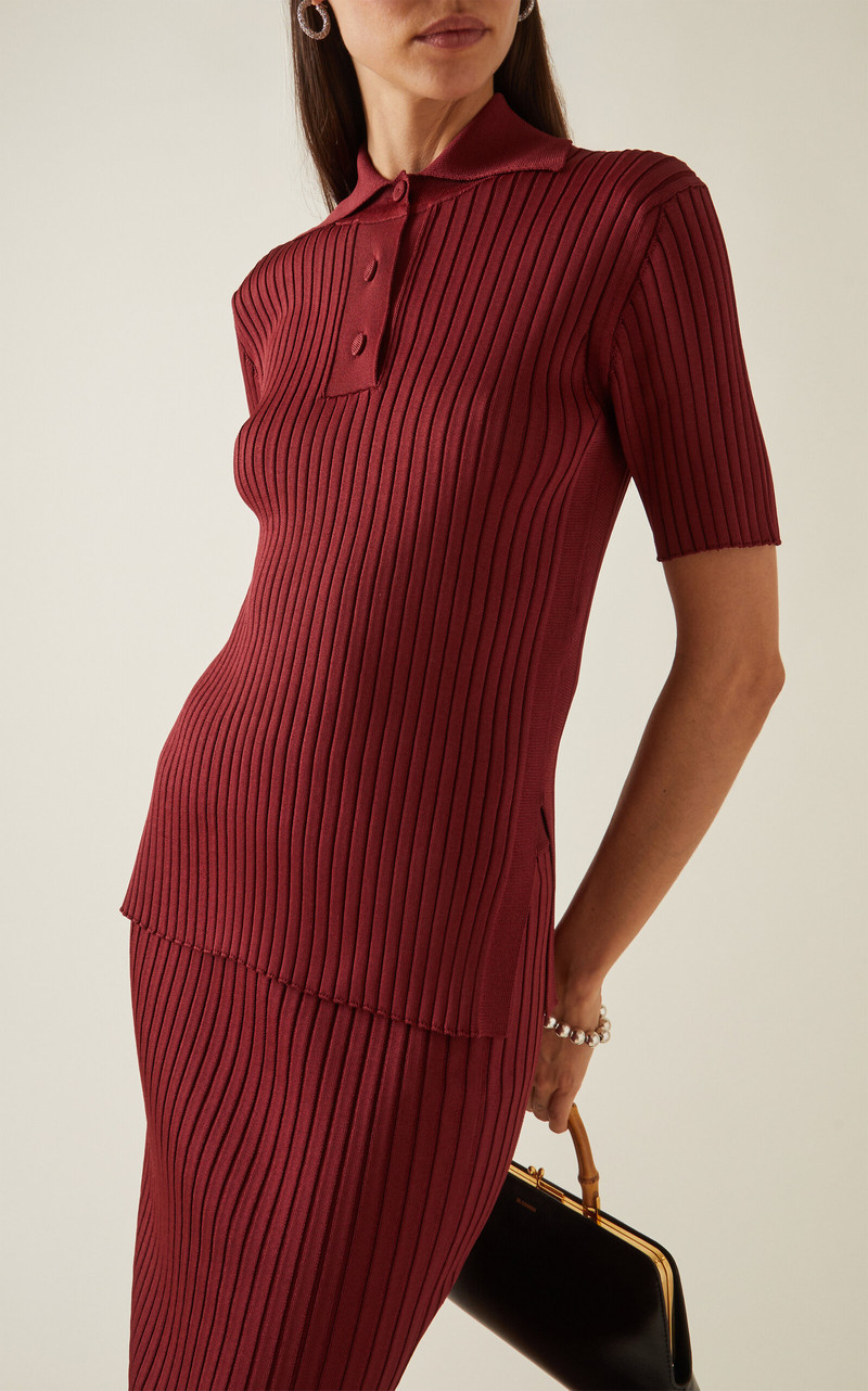 Jil Sander Ribbed-Knit Polo Top red outlook