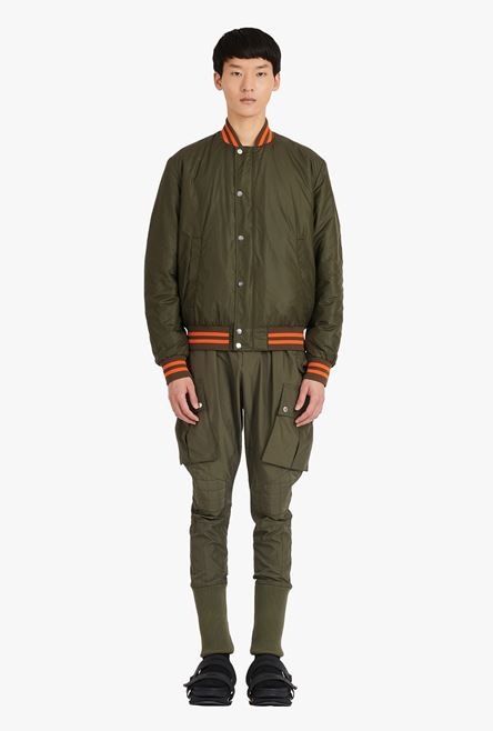 Khaki bomber jacket with orange Balmain logo - 4