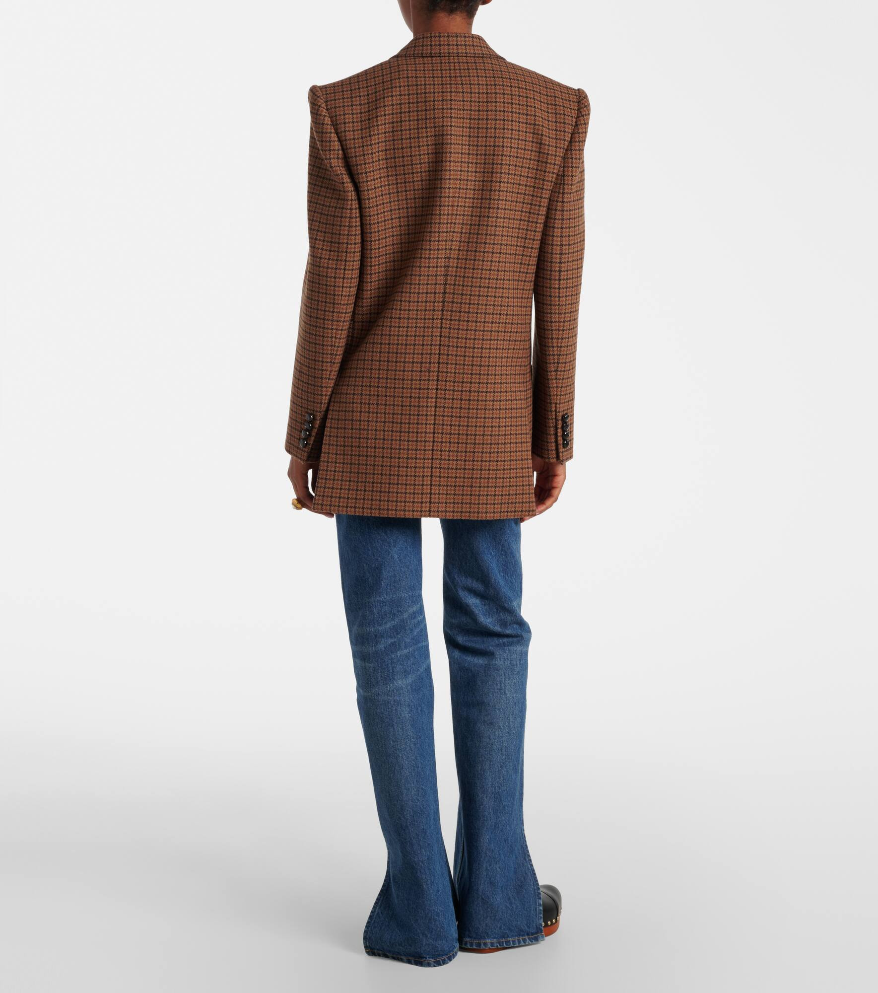 Checked double-breasted wool-blend blazer - 3